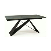 Masa moderna dining WESTIN CERAMIC, sticla securizata/ceramica, turcoaz/negru mat, 160-240x90x77 cm