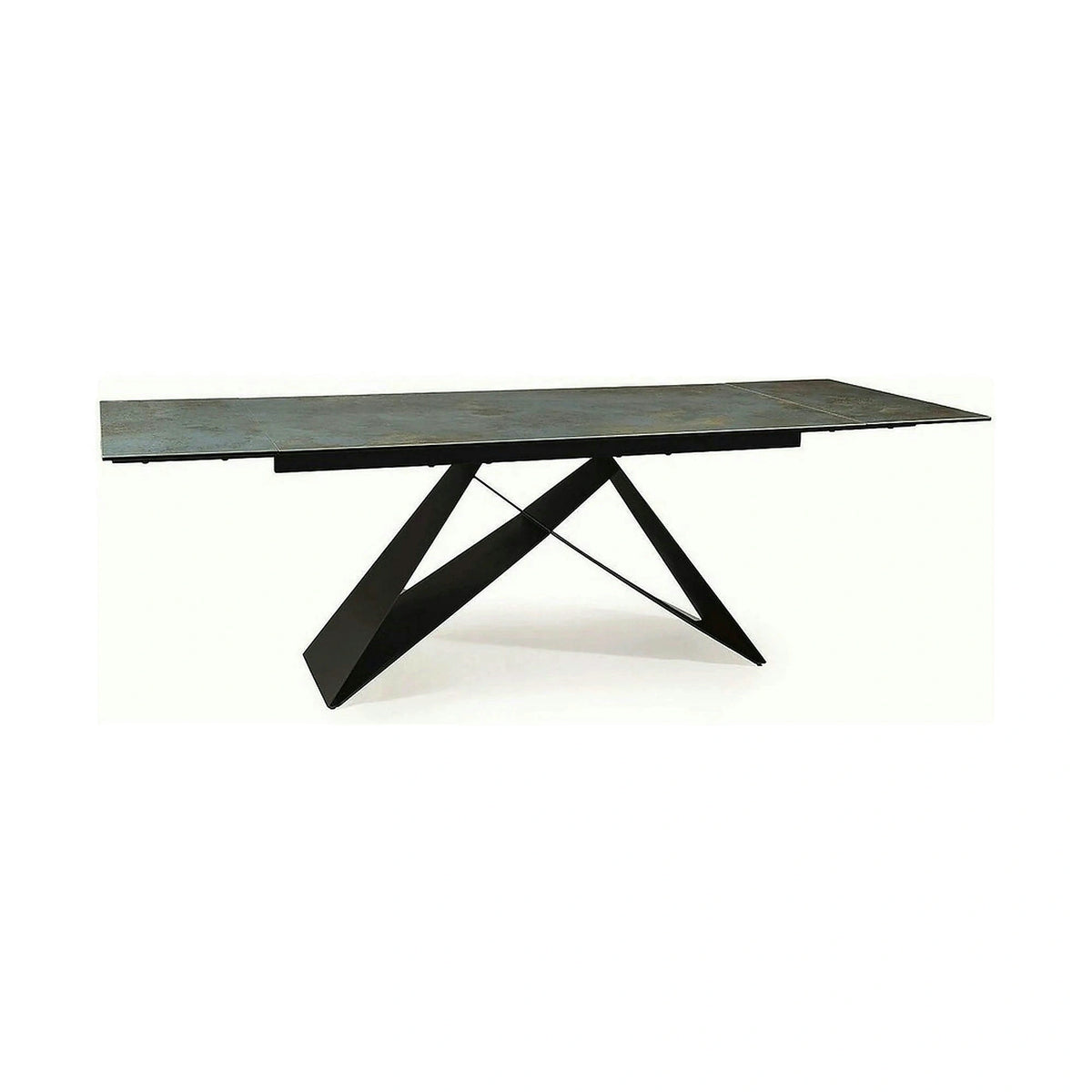 Masa moderna dining WESTIN CERAMIC, sticla securizata/ceramica, turcoaz/negru mat, 160-240x90x77 cm
