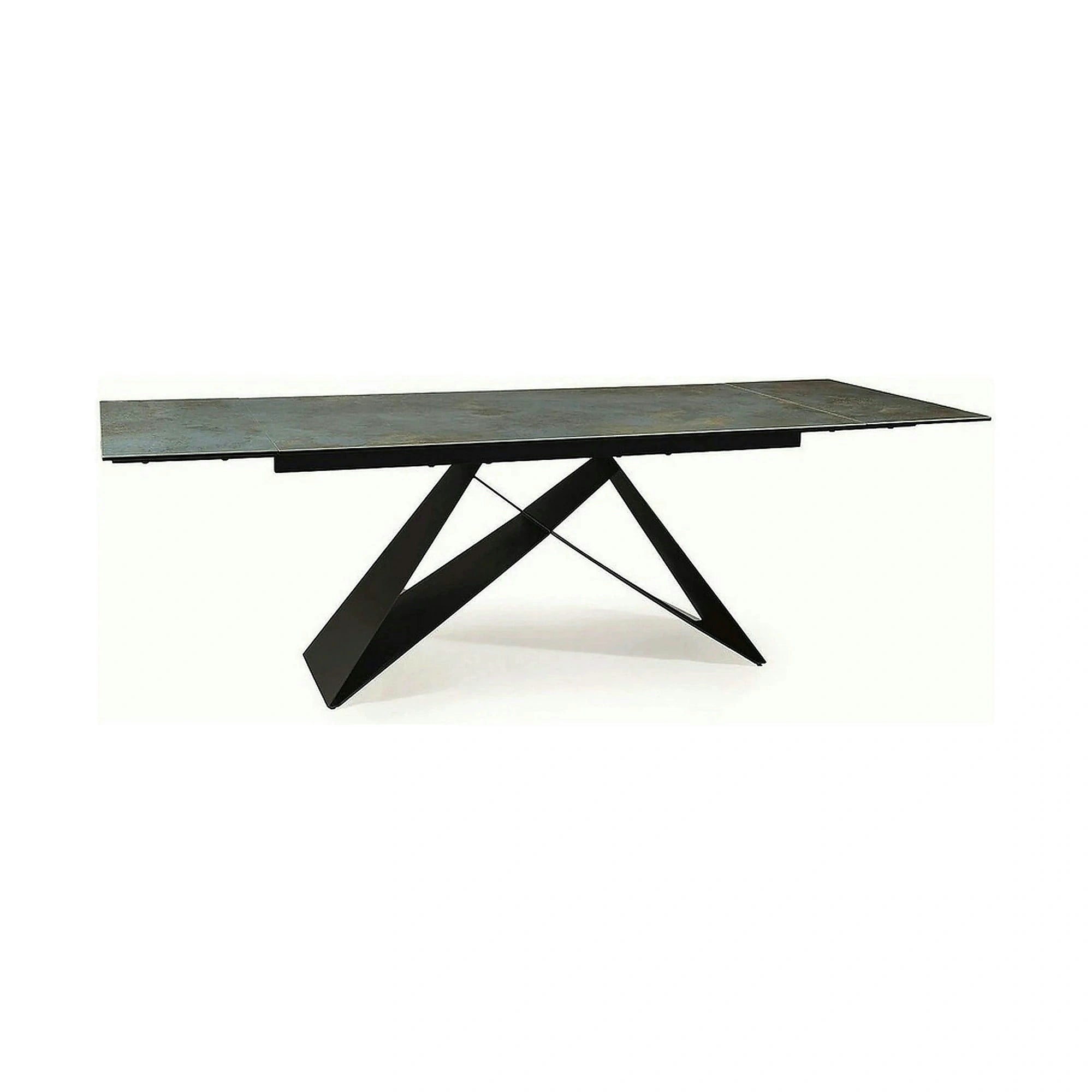 Masa moderna dining WESTIN CERAMIC, sticla securizata/ceramica, turcoaz/negru mat, 160-240x90x77 cm