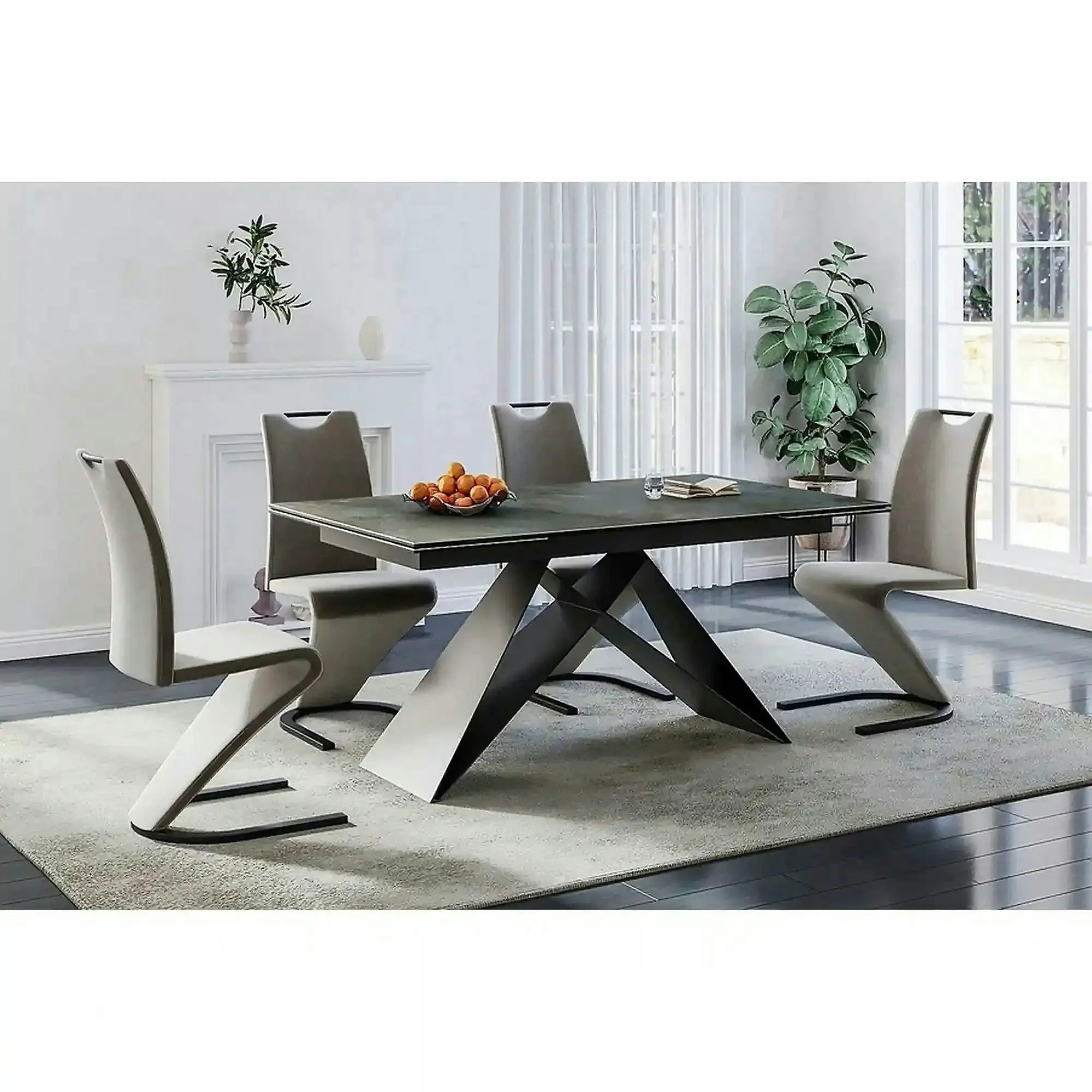 Masa moderna dining WESTIN CERAMIC, sticla securizata/ceramica, turcoaz/negru mat, 160-240x90x77 cm