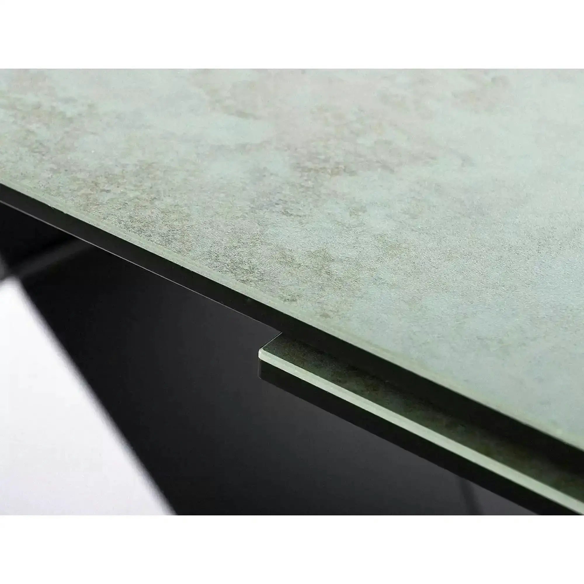 Masa moderna dining WESTIN CERAMIC, sticla securizata/ceramica, turcoaz/negru mat, 160-240x90x77 cm