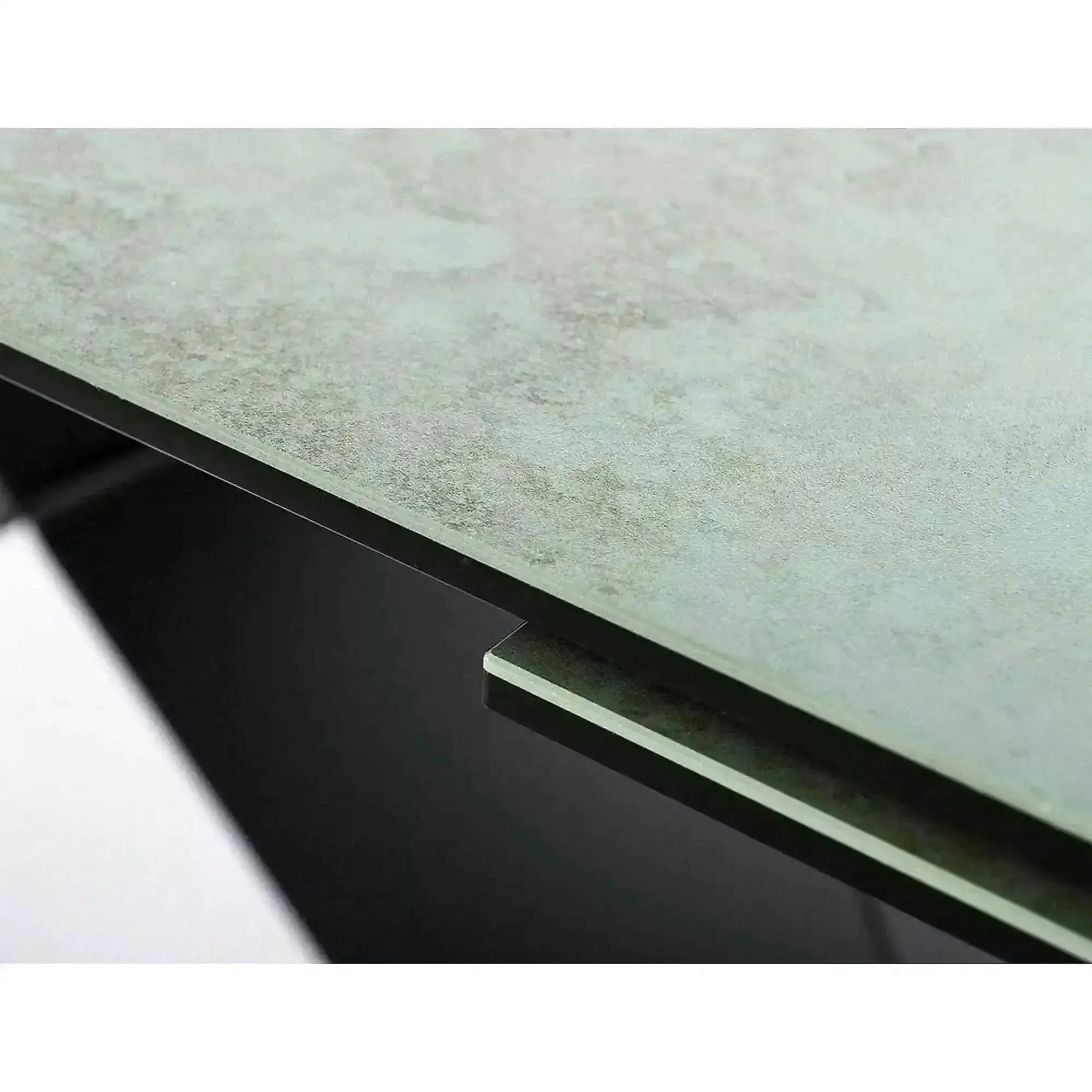Masa moderna dining WESTIN CERAMIC, sticla securizata/ceramica, turcoaz/negru mat, 160-240x90x77 cm