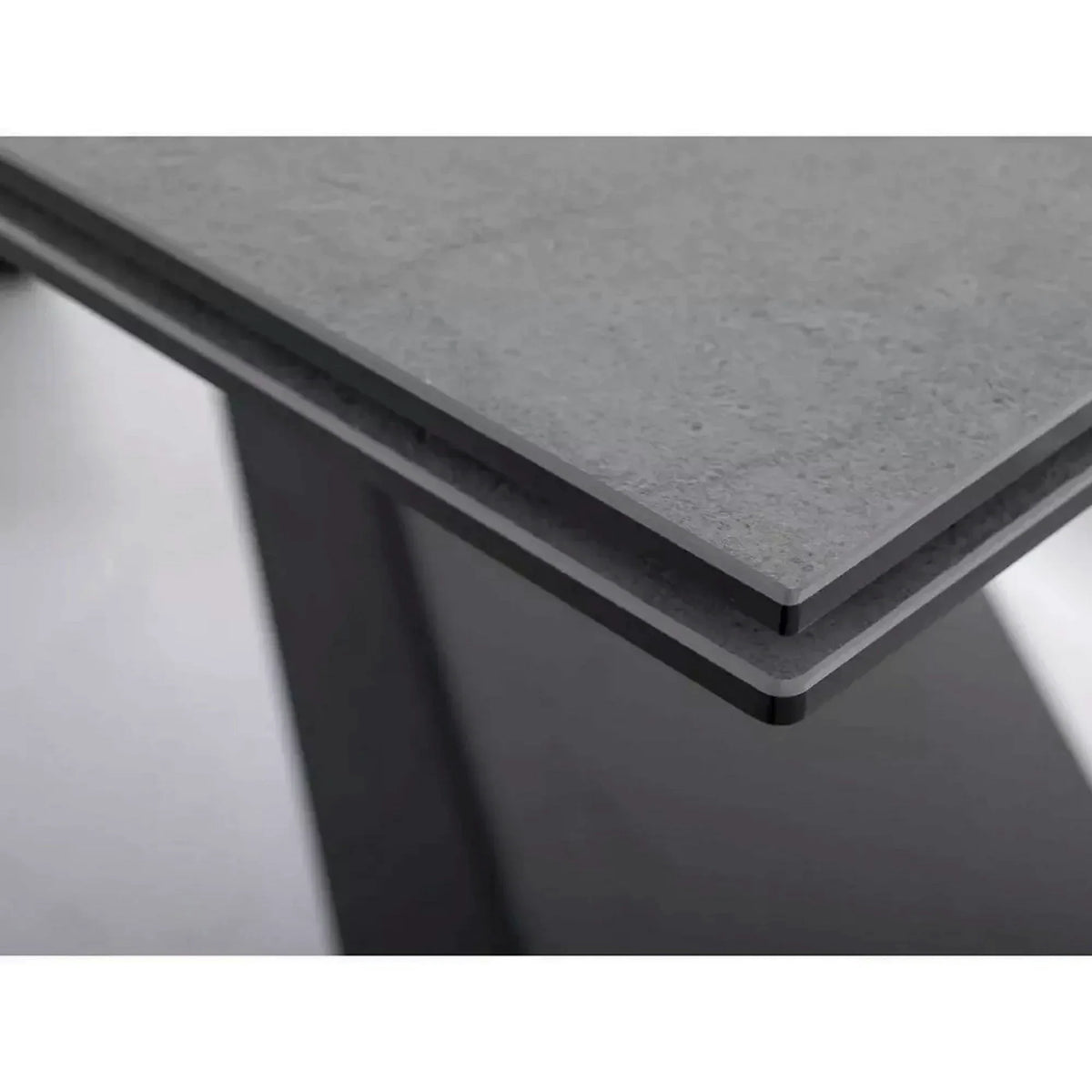 Masa moderna dining WESTIN, gri/negru, sticla/metal, 160-240x90x77 cm
