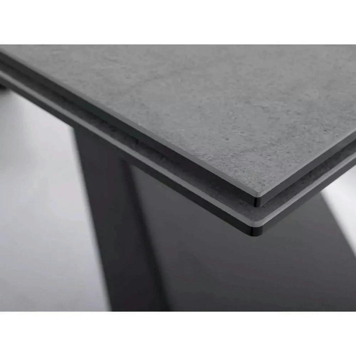 Masa moderna dining WESTIN, gri/negru, sticla/metal, 160-240x90x77 cm