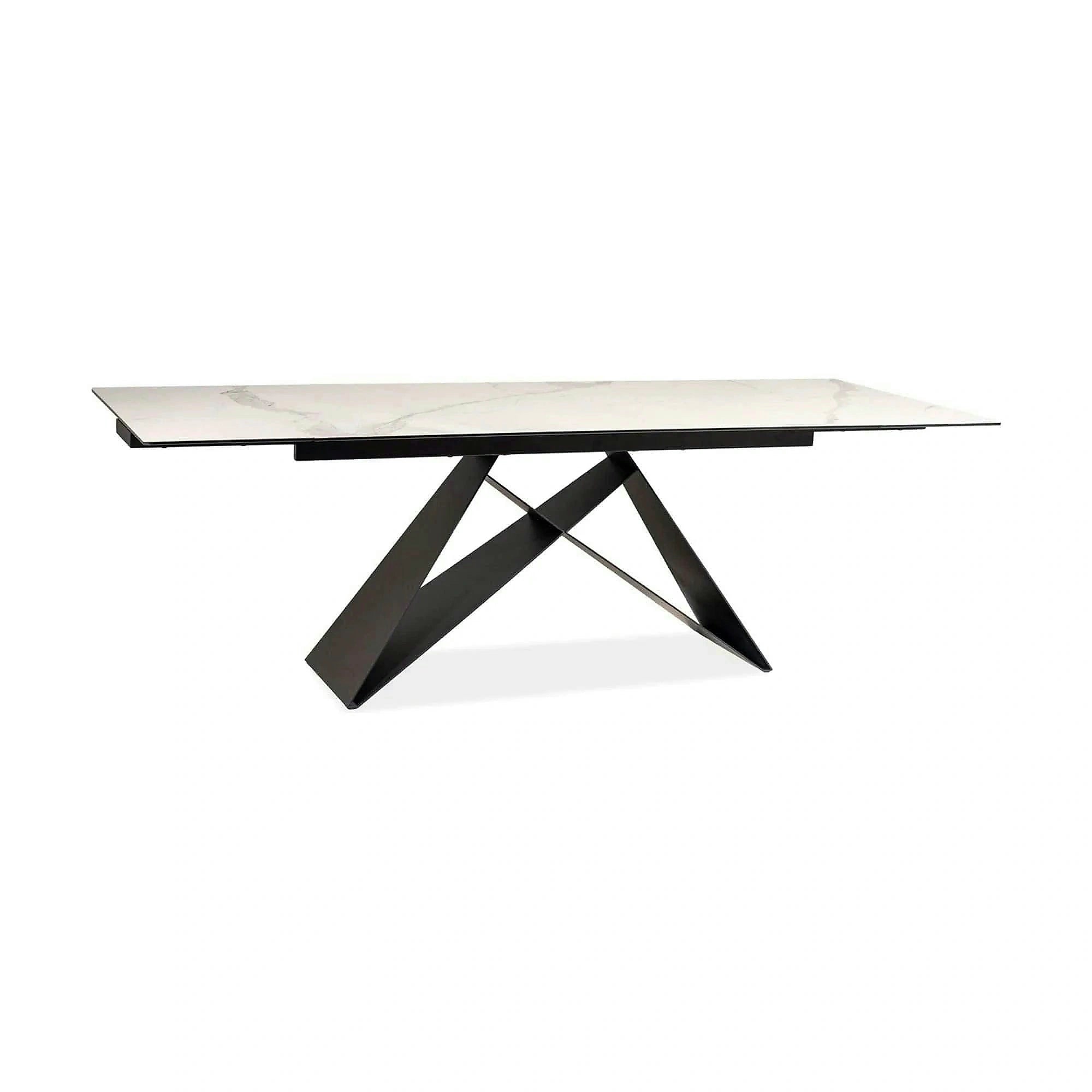 Masa moderna dining WESTIN III, alb/negru, ceramica/metal, 160-240x90x75 cm