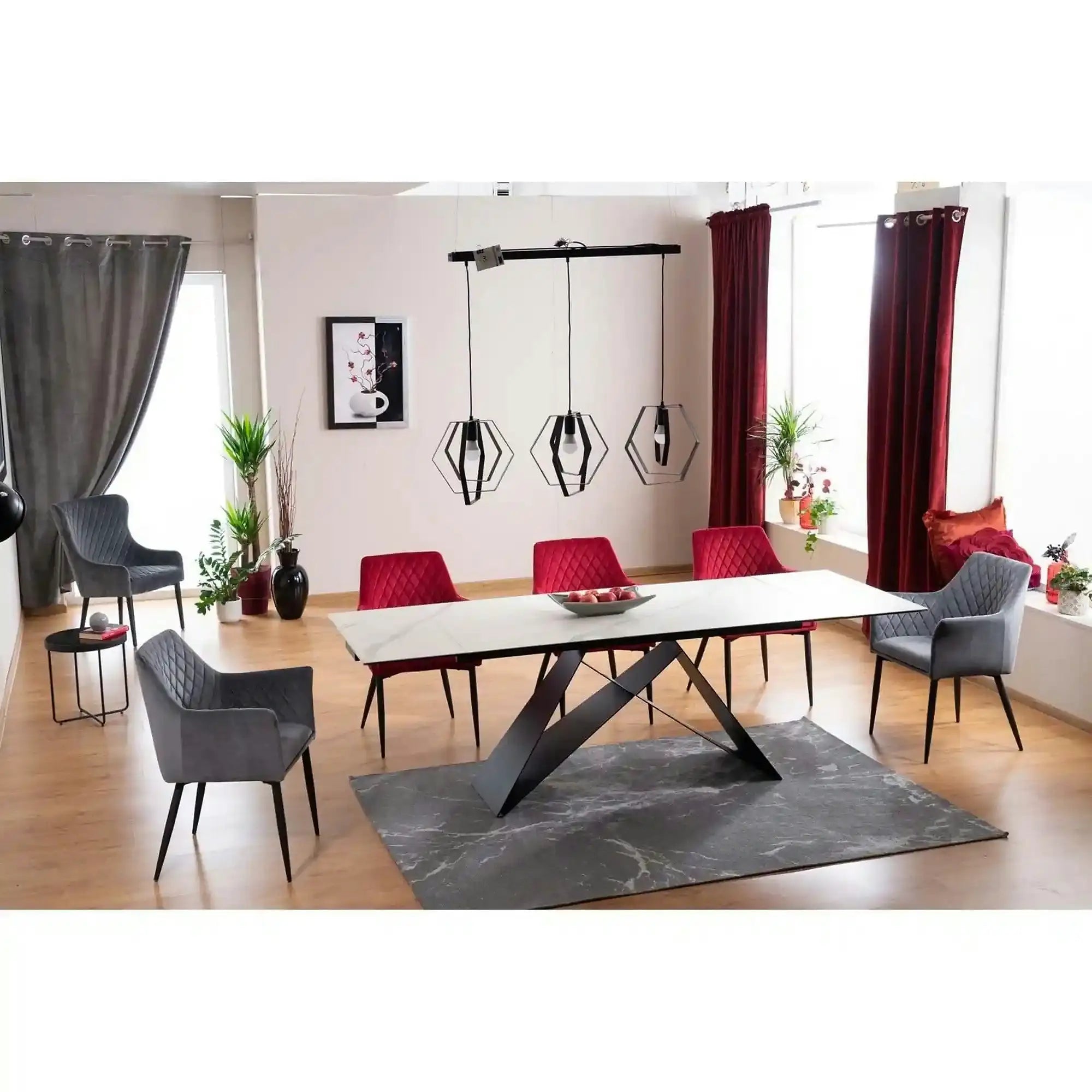 Masa moderna dining WESTIN III, alb/negru, ceramica/metal, 160-240x90x75 cm