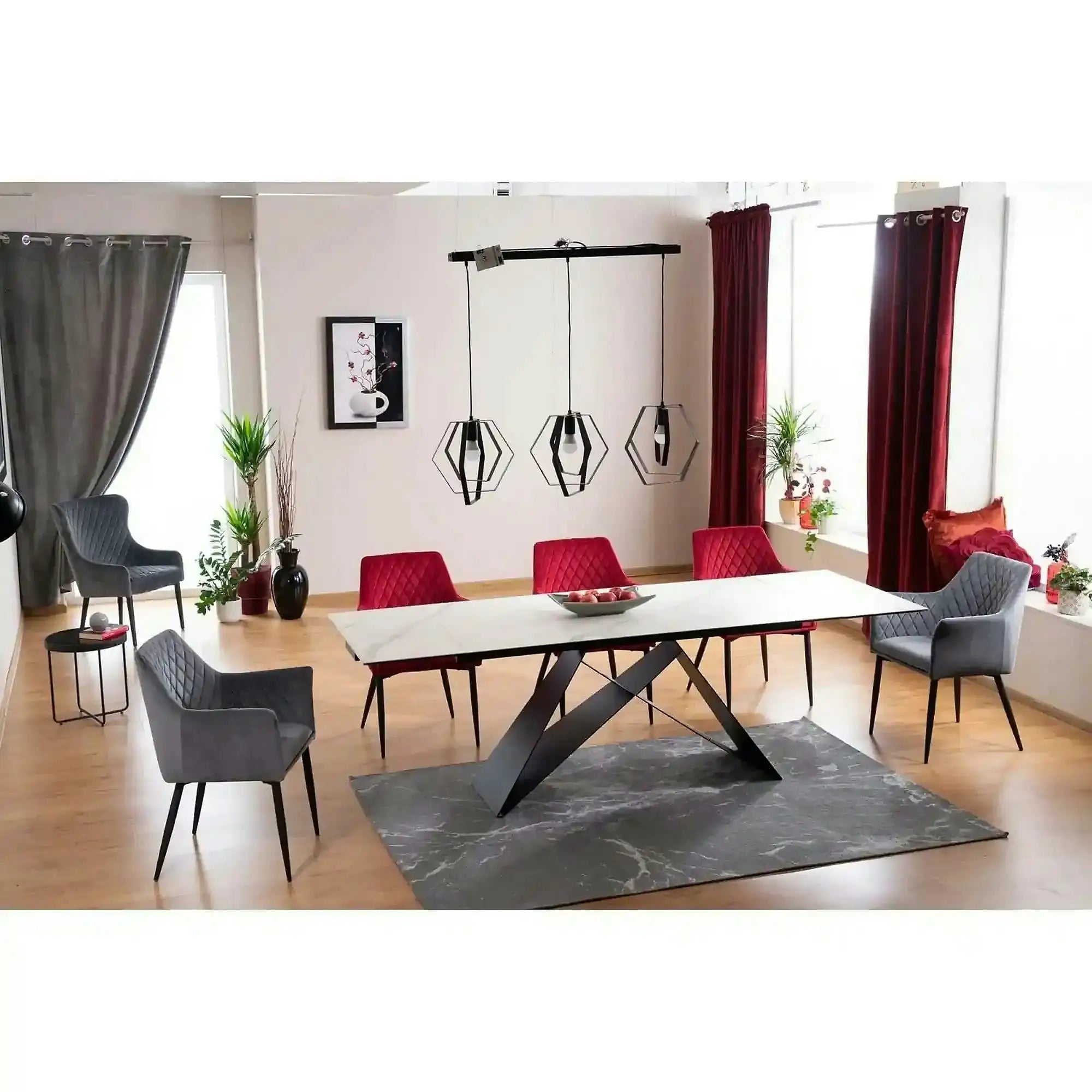 Masa moderna dining WESTIN III, alb/negru, ceramica/metal, 160-240x90x75 cm