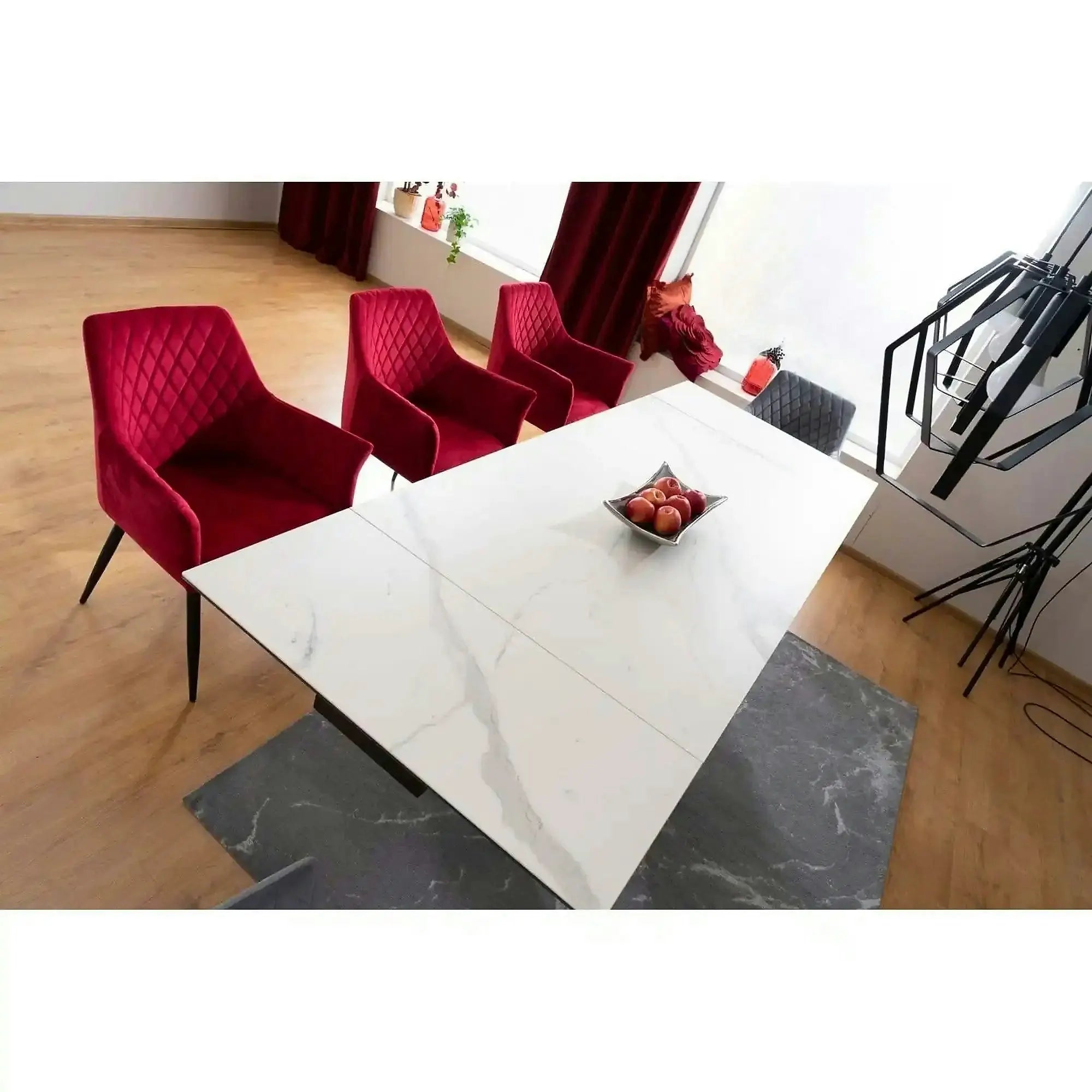 Masa moderna dining WESTIN III, alb/negru, ceramica/metal, 160-240x90x75 cm