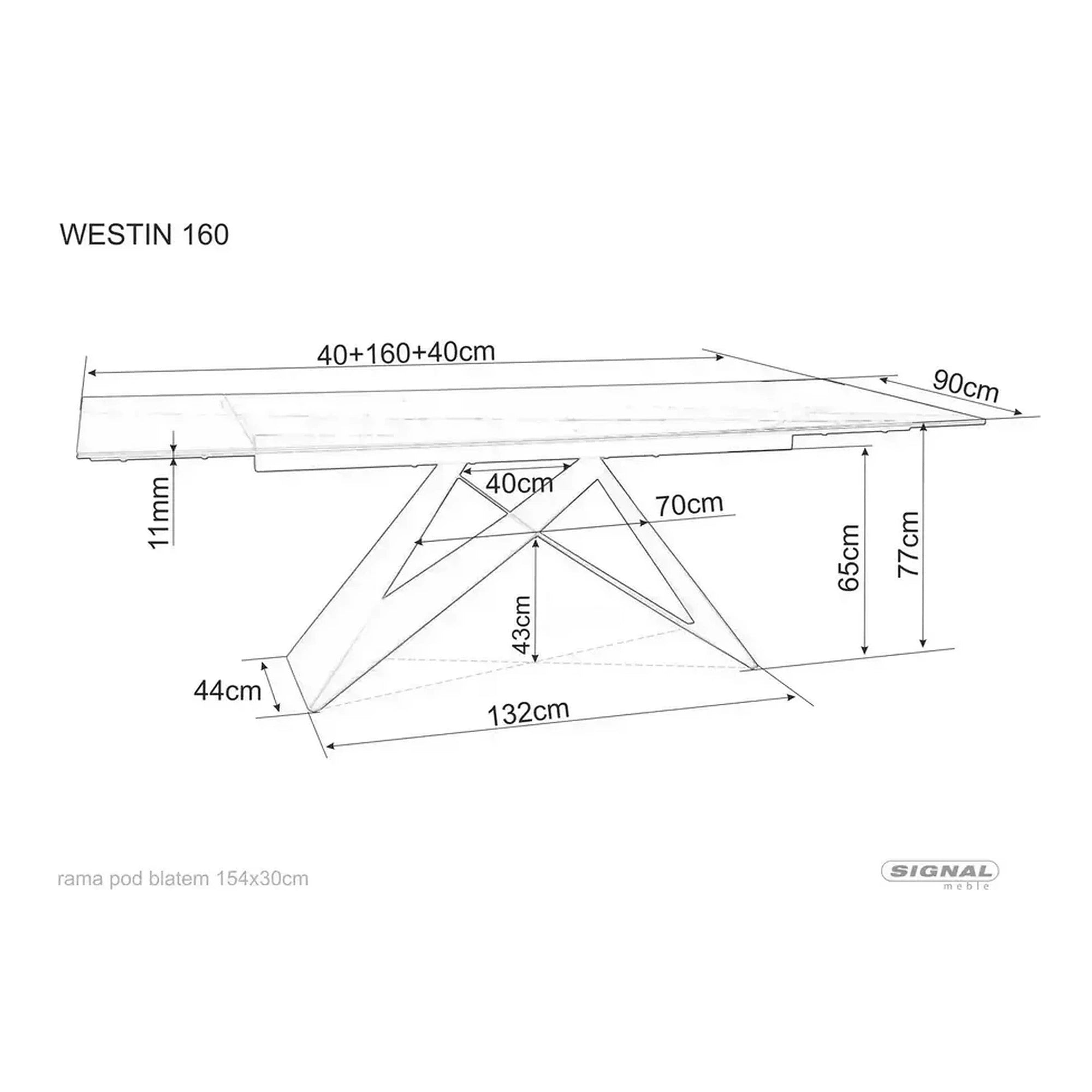 Masa moderna dining WESTIN III, alb/negru, ceramica/metal, 160-240x90x75 cm