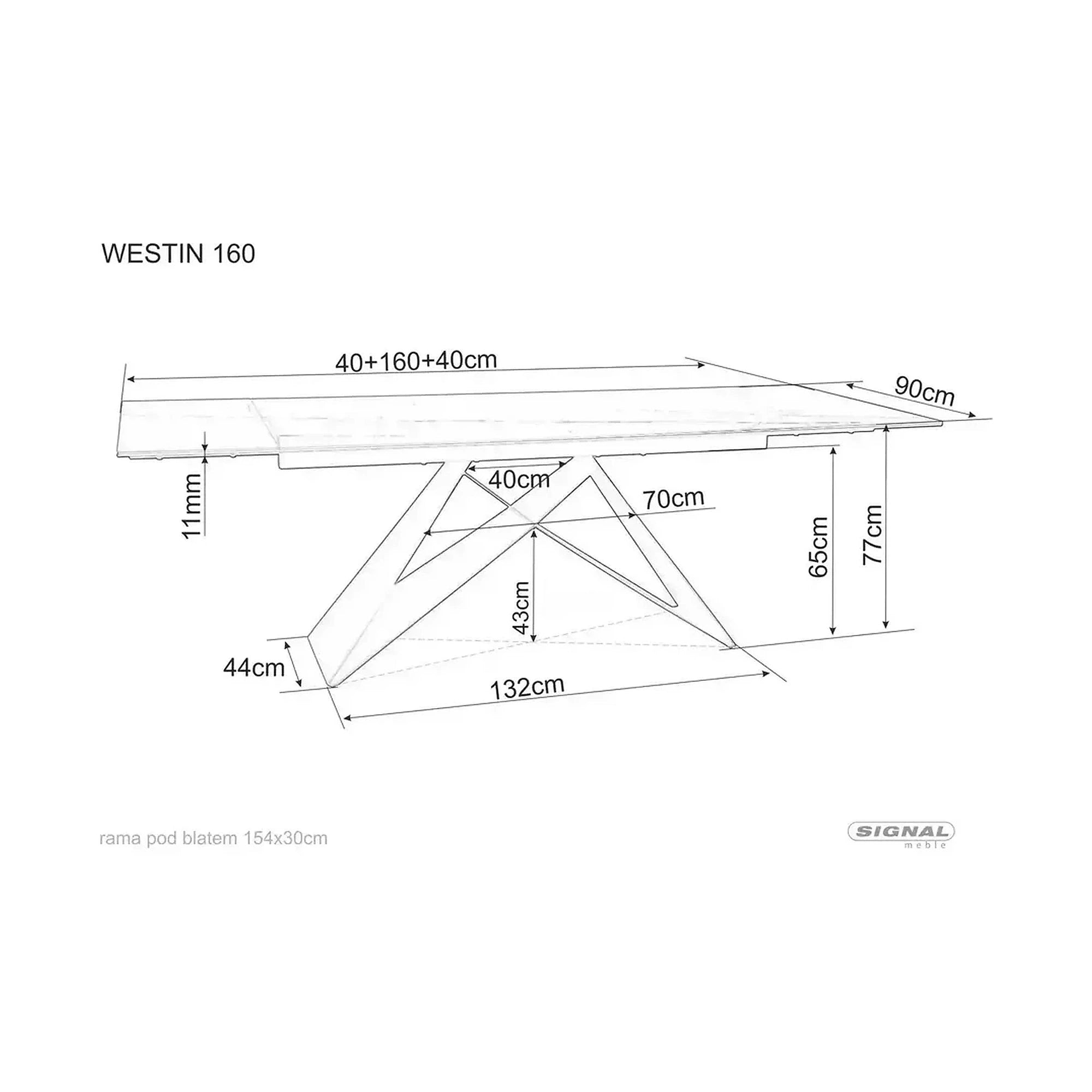Masa moderna dining WESTIN III, alb/negru, ceramica/metal, 160-240x90x75 cm