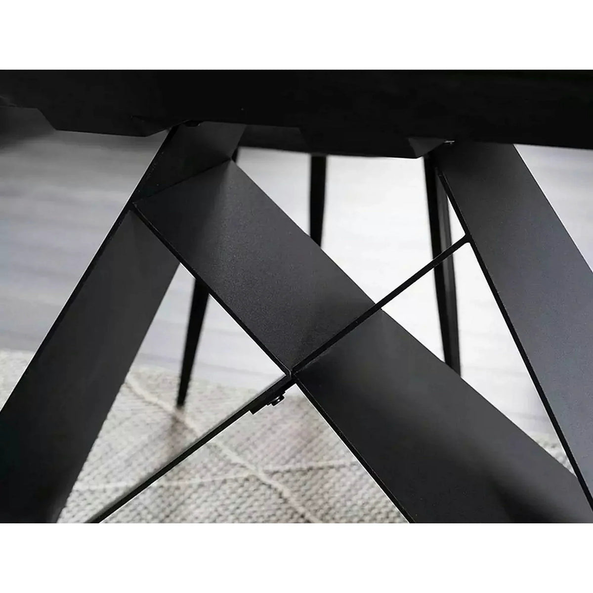 Masa moderna dining Westin SC, alb cu efect de marmura/negru, ceramica/metal/sticla 120/160X80X76 cm