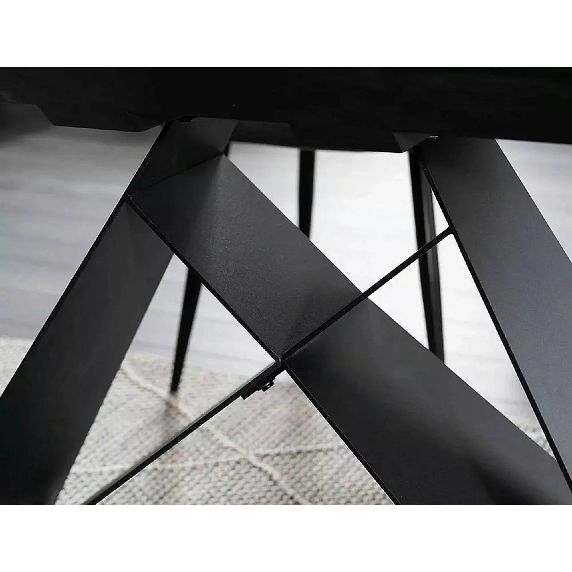 Masa moderna dining Westin SC, alb cu efect de marmura/negru, ceramica/metal/sticla 120/160X80X76 cm