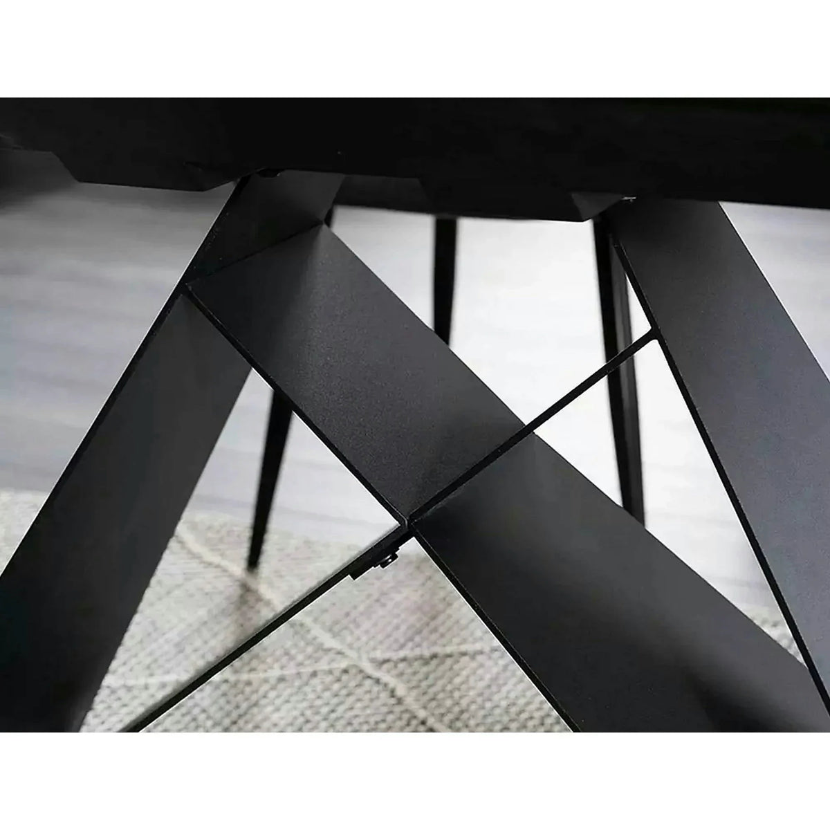 Masa moderna dining Westin SC, alb cu efect de marmura/negru, ceramica/metal/sticla 120/160X80X76 cm