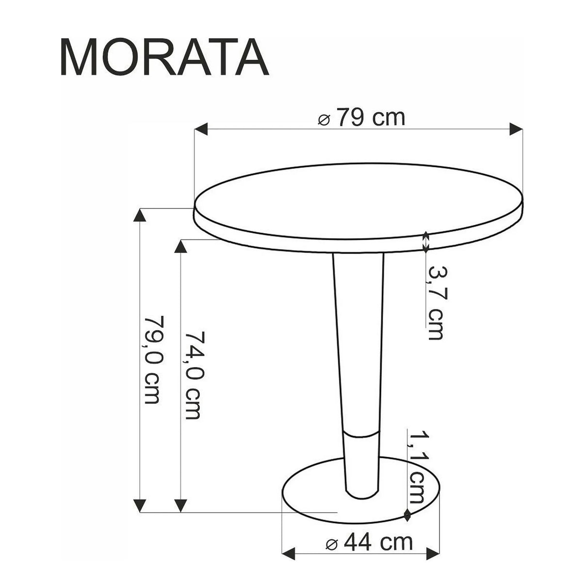 Masa MORATA, alb/negru/auriu, 79x74 cm