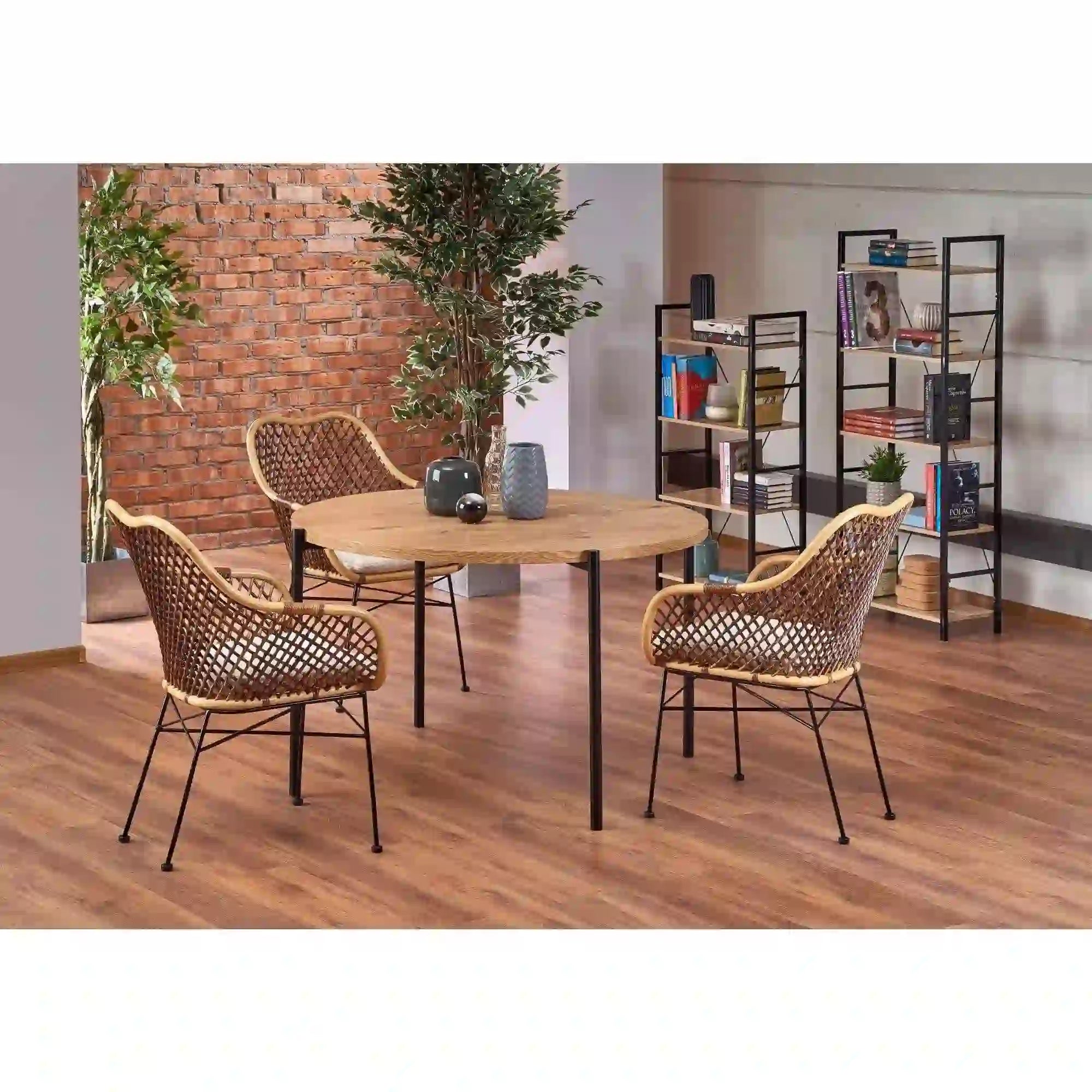 Masa MORGAN, stejar/negru, 120x120x76 cm