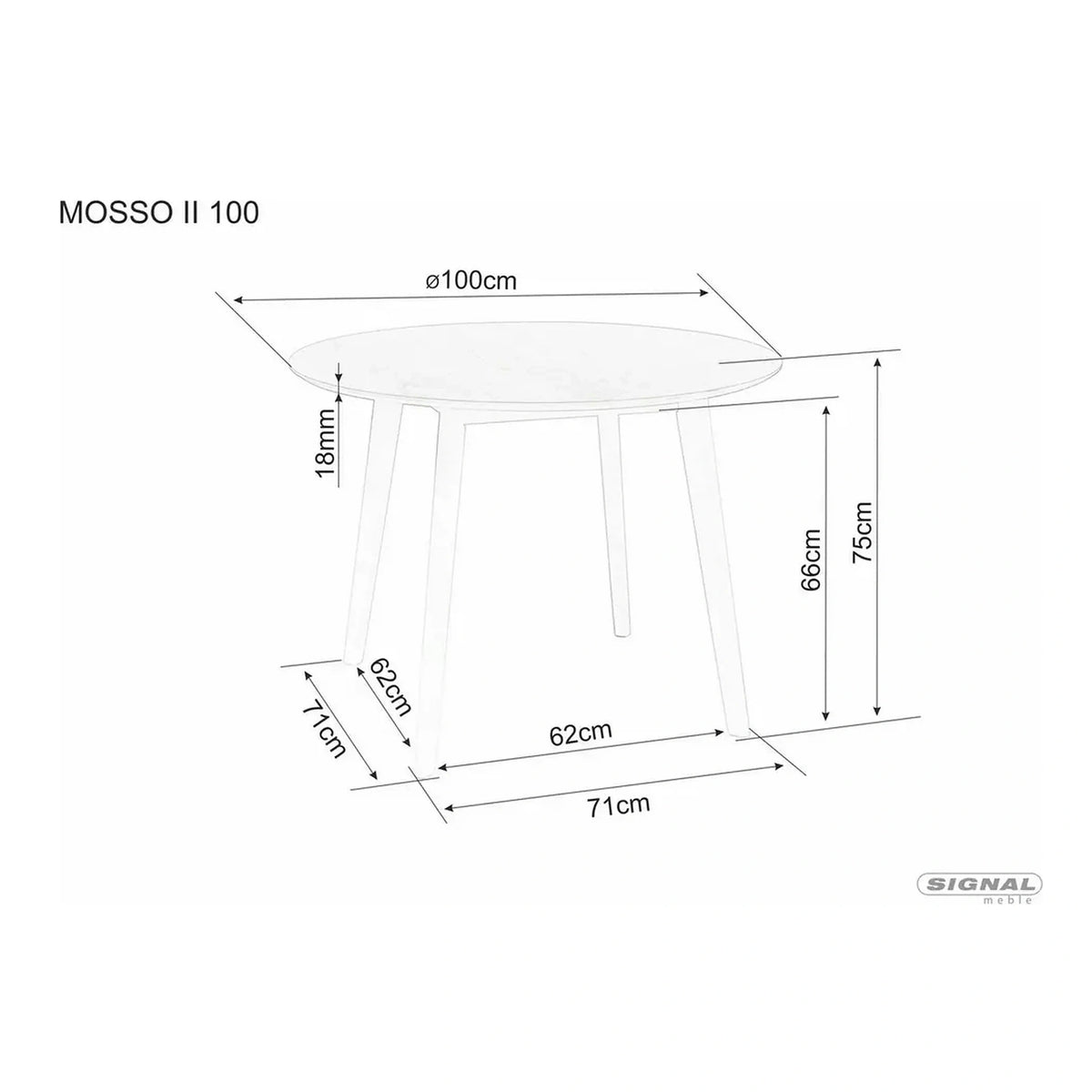 Masa MOSSO II, alb/stejar, 100x100x75 cm