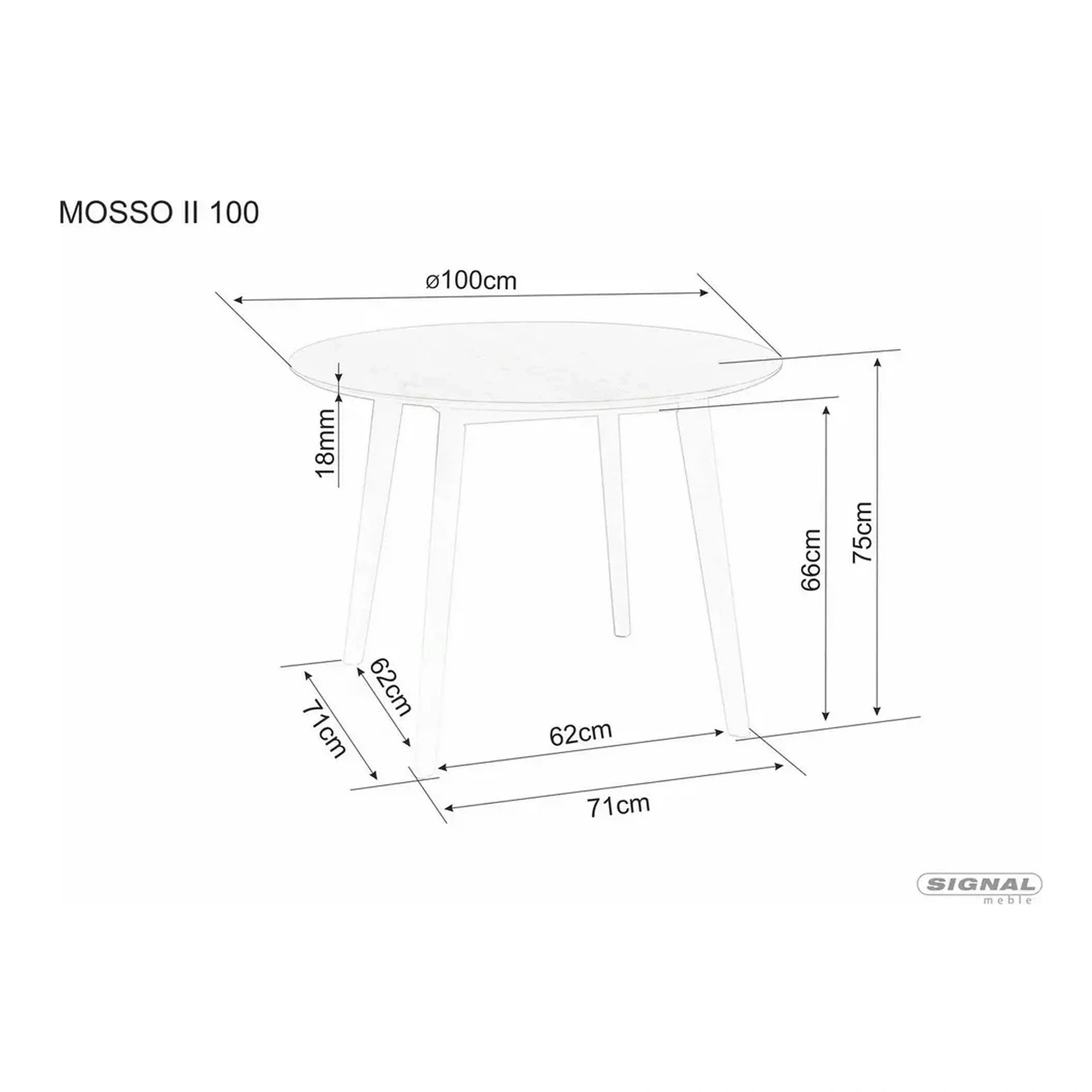 Masa MOSSO II, alb/stejar, 100x100x75 cm