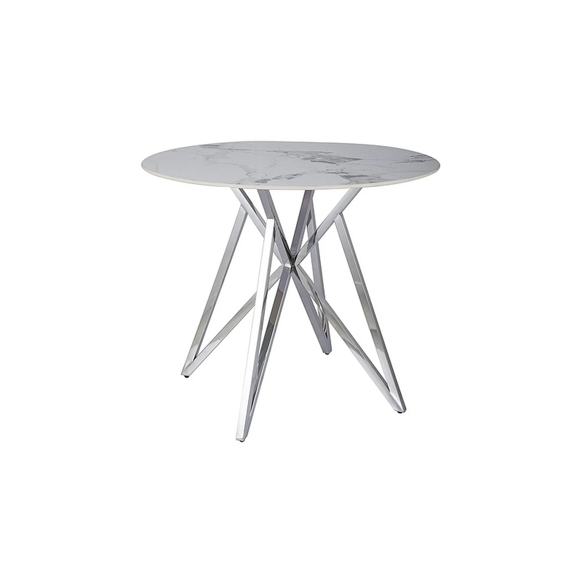 Masa MURANO, alb cu efect de marmura/crom, ceramica/metal, 90x90x76 cm