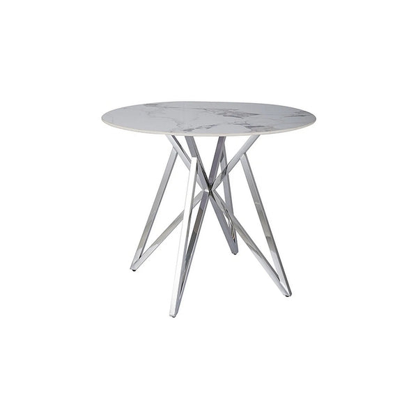 Masa MURANO, alb cu efect de marmura/crom, ceramica/metal, 90x90x76 cm