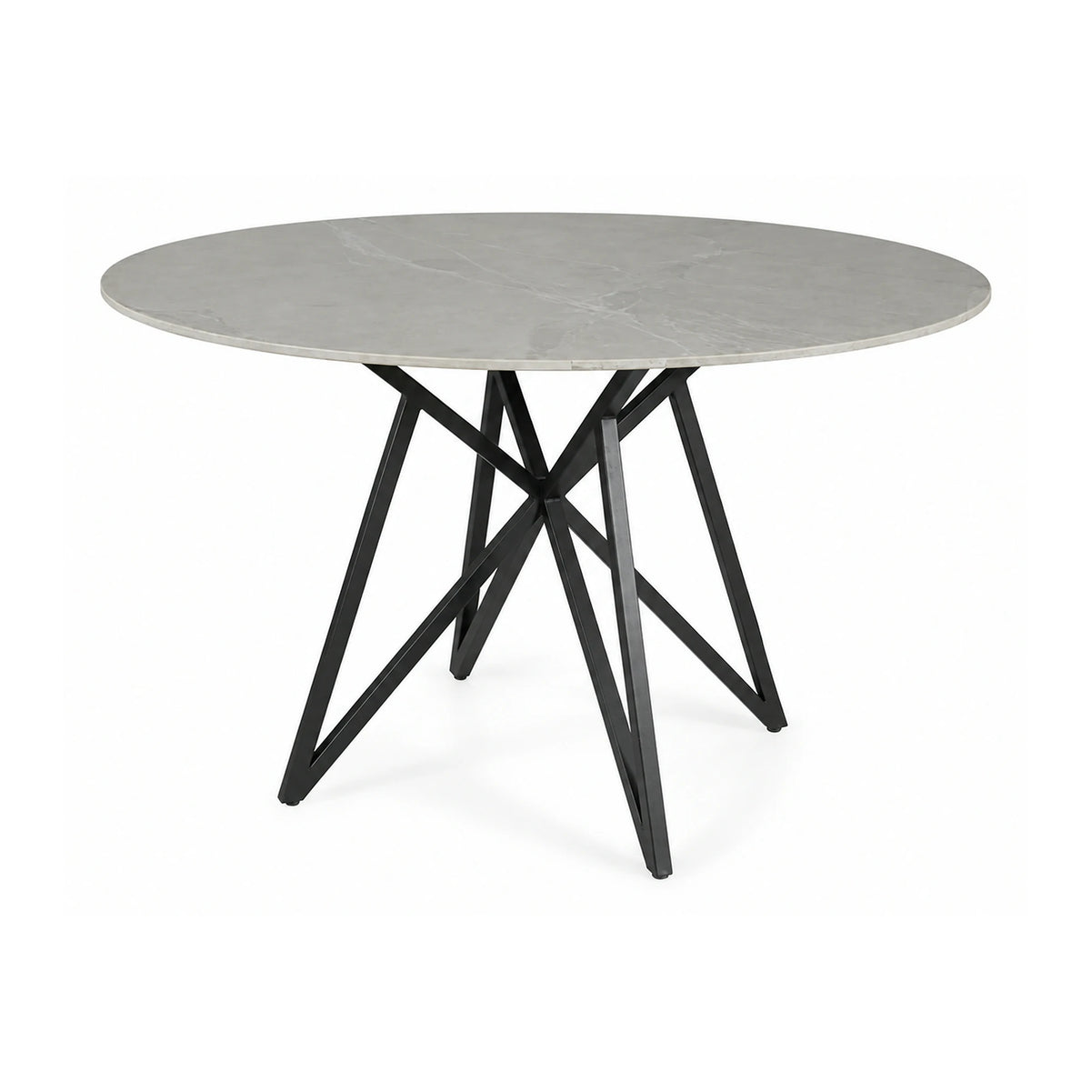 Masa MURANO, gri cu efect de marmura/negru, ceramica/metal, 120x120x76 cm