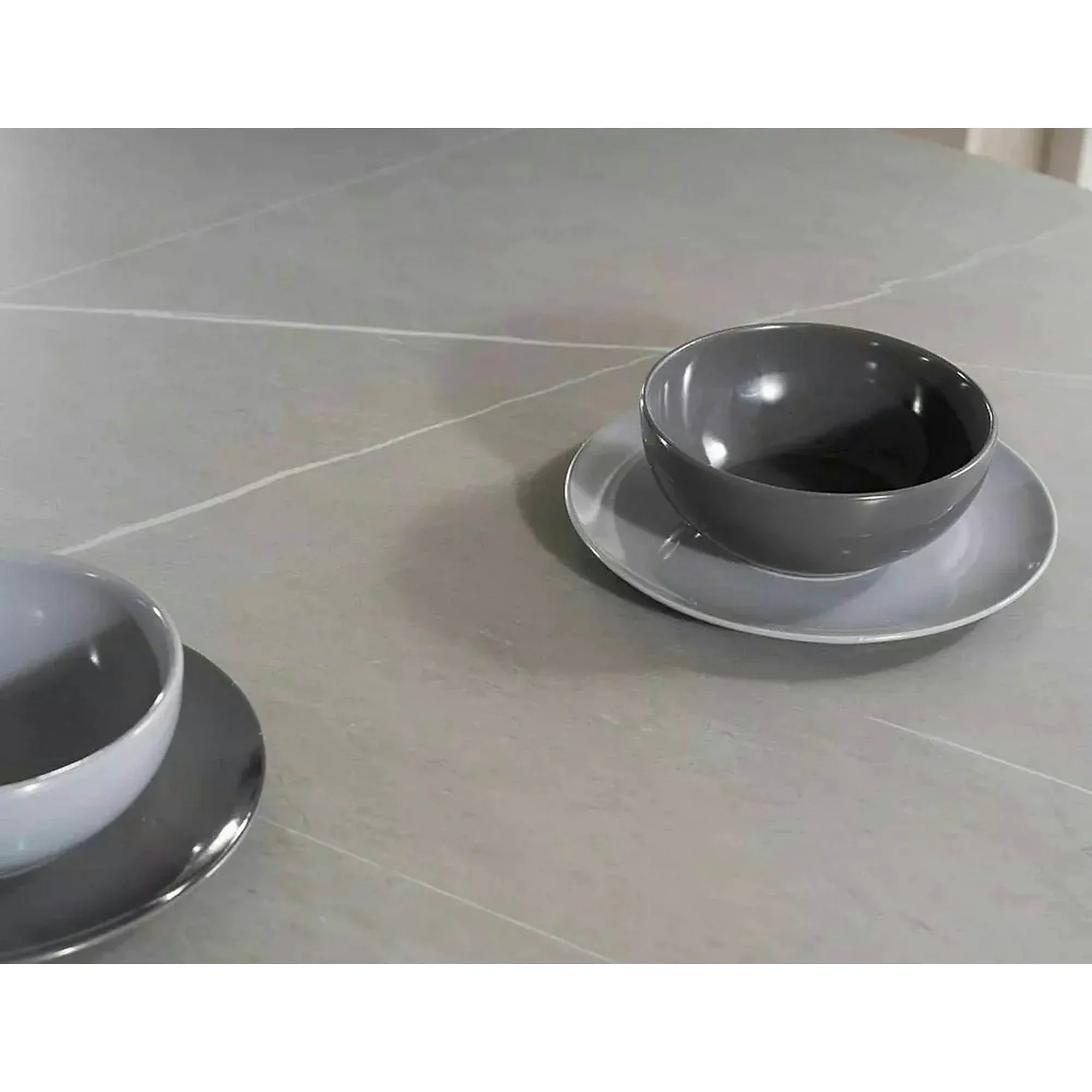 Masa MURANO, gri cu efect de marmura/negru, ceramica/metal, 120x120x76 cm