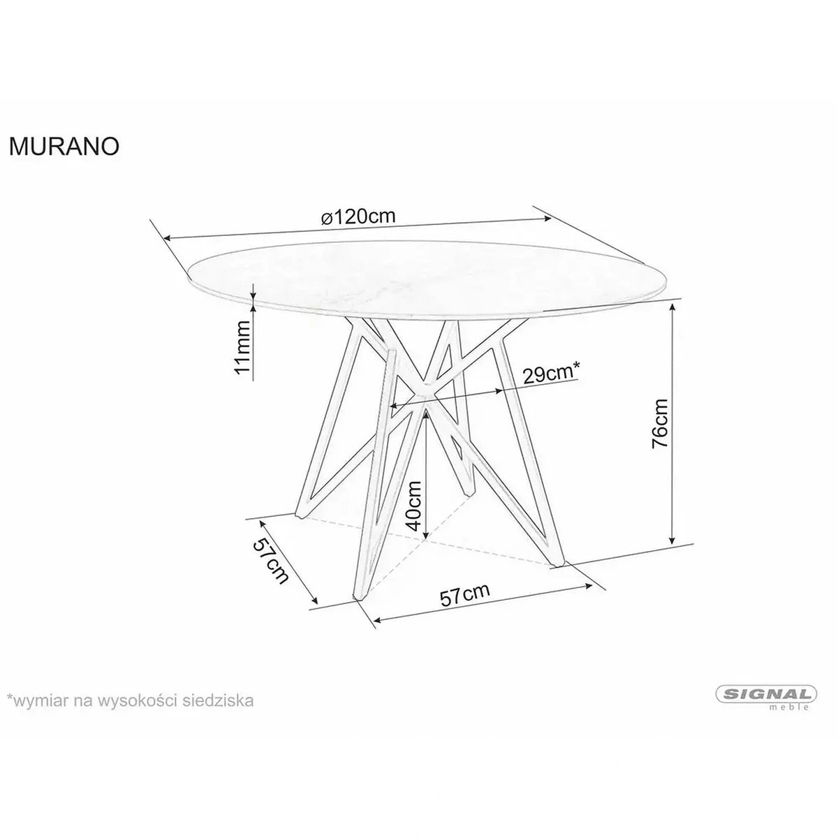 Masa MURANO, gri cu efect de marmura/negru, ceramica/metal, 120x120x76 cm