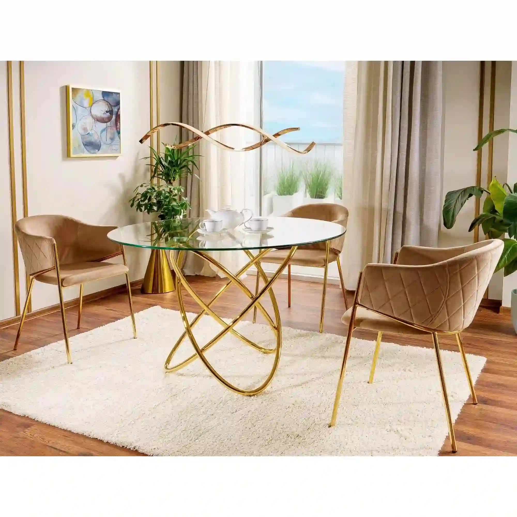 Masa ORBIT, transparent/auriu, sticla/metal, 100x75 cm