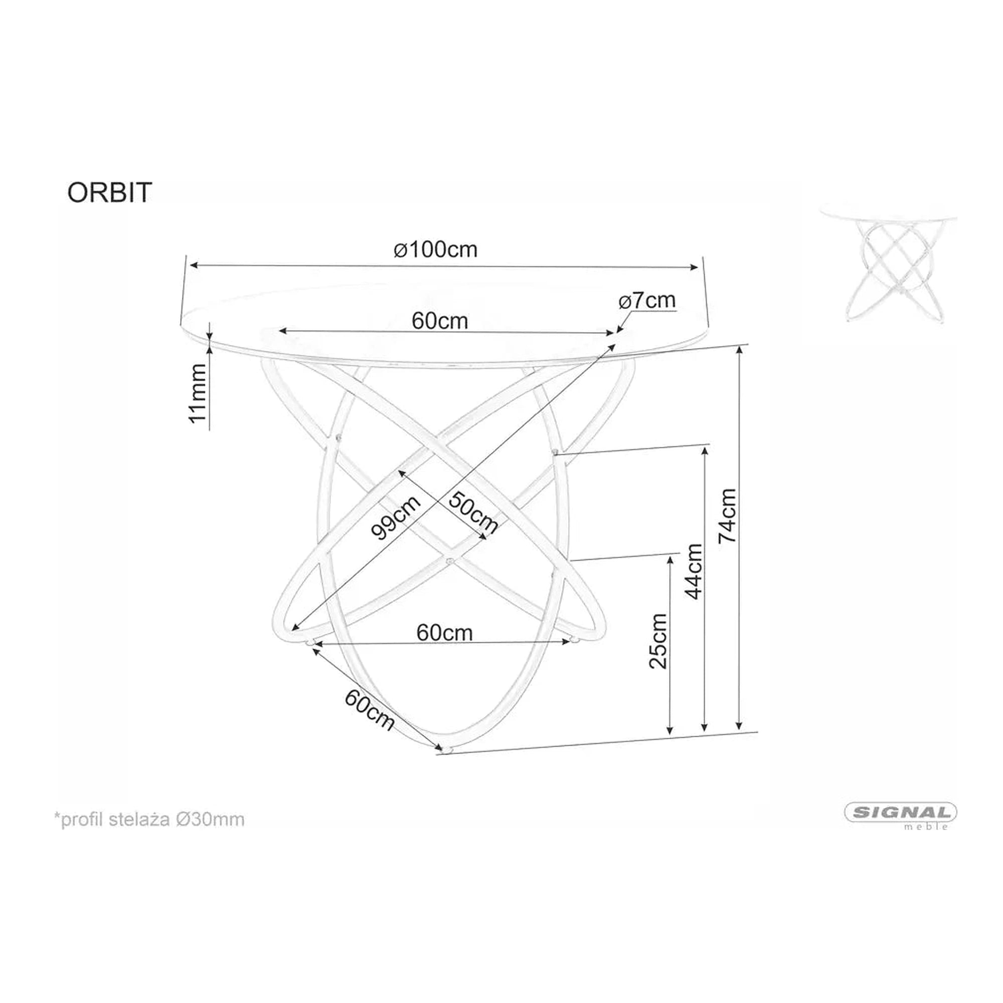 Masa ORBIT, transparent/negru, sticla/metal, 100x75 cm