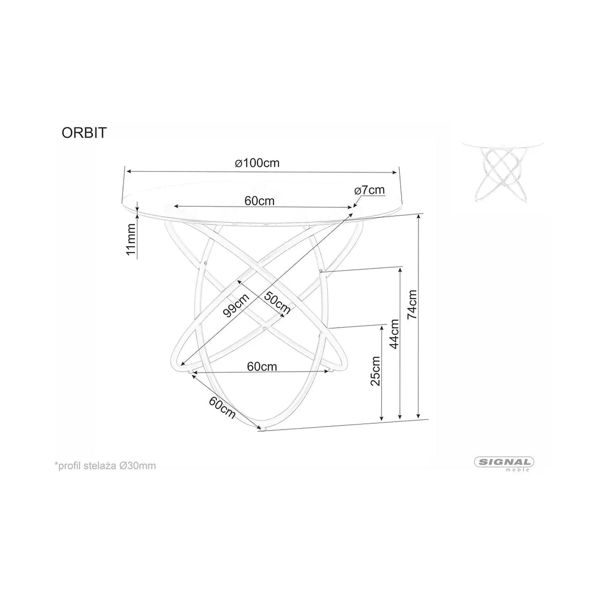 Masa ORBIT, transparent/negru, sticla/metal, 100x75 cm