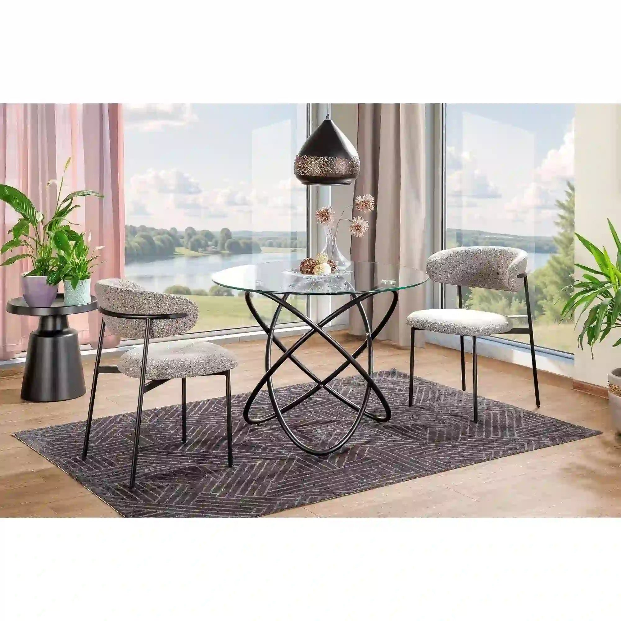 Masa ORBIT, transparent/negru, sticla/metal, 100x75 cm