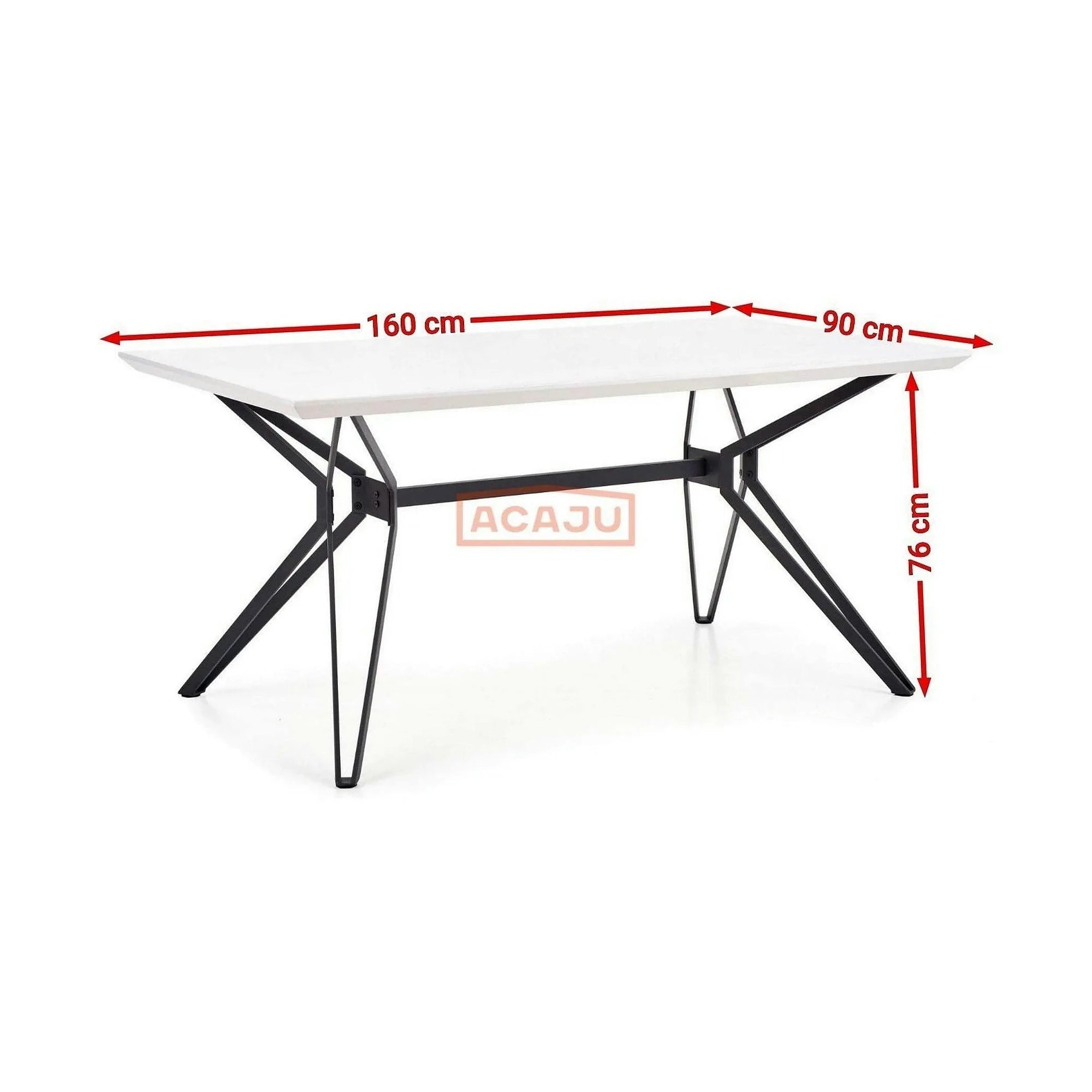 Masa PASCAL, alb/negru, 160x90x76 cm