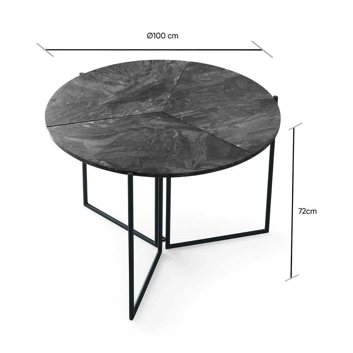 Masa plianta YAPRAK 1202, gri cu efect de marmura/negru, PAL melaminat/metal, 100x72 cm