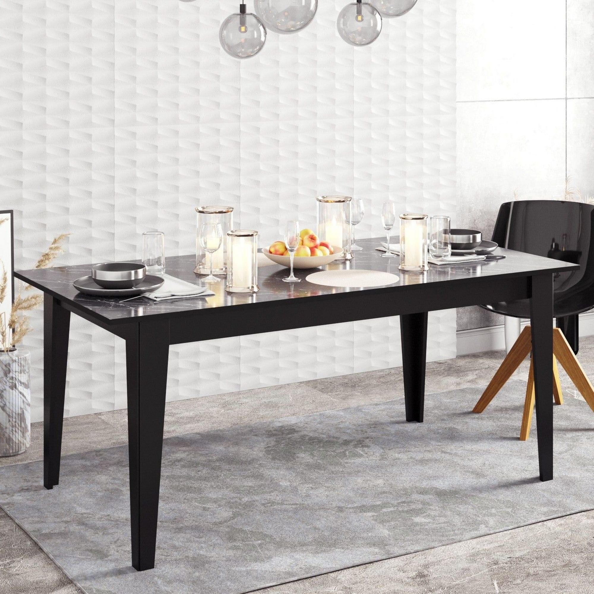 Masa POLK, negru cu efect de marmura, PAL melaminat, 180x90x77 cm