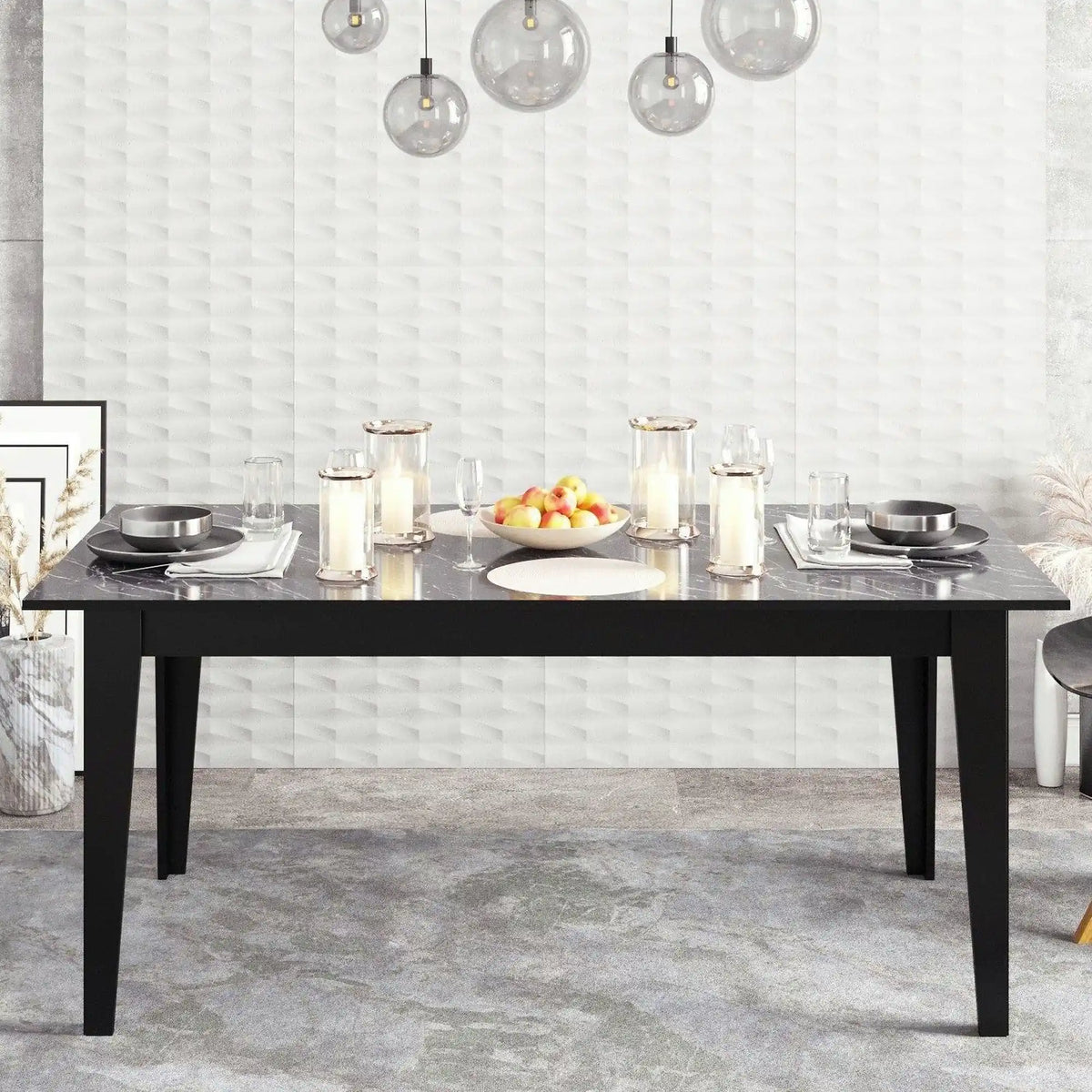 Masa POLK, negru cu efect de marmura, PAL melaminat, 180x90x77 cm