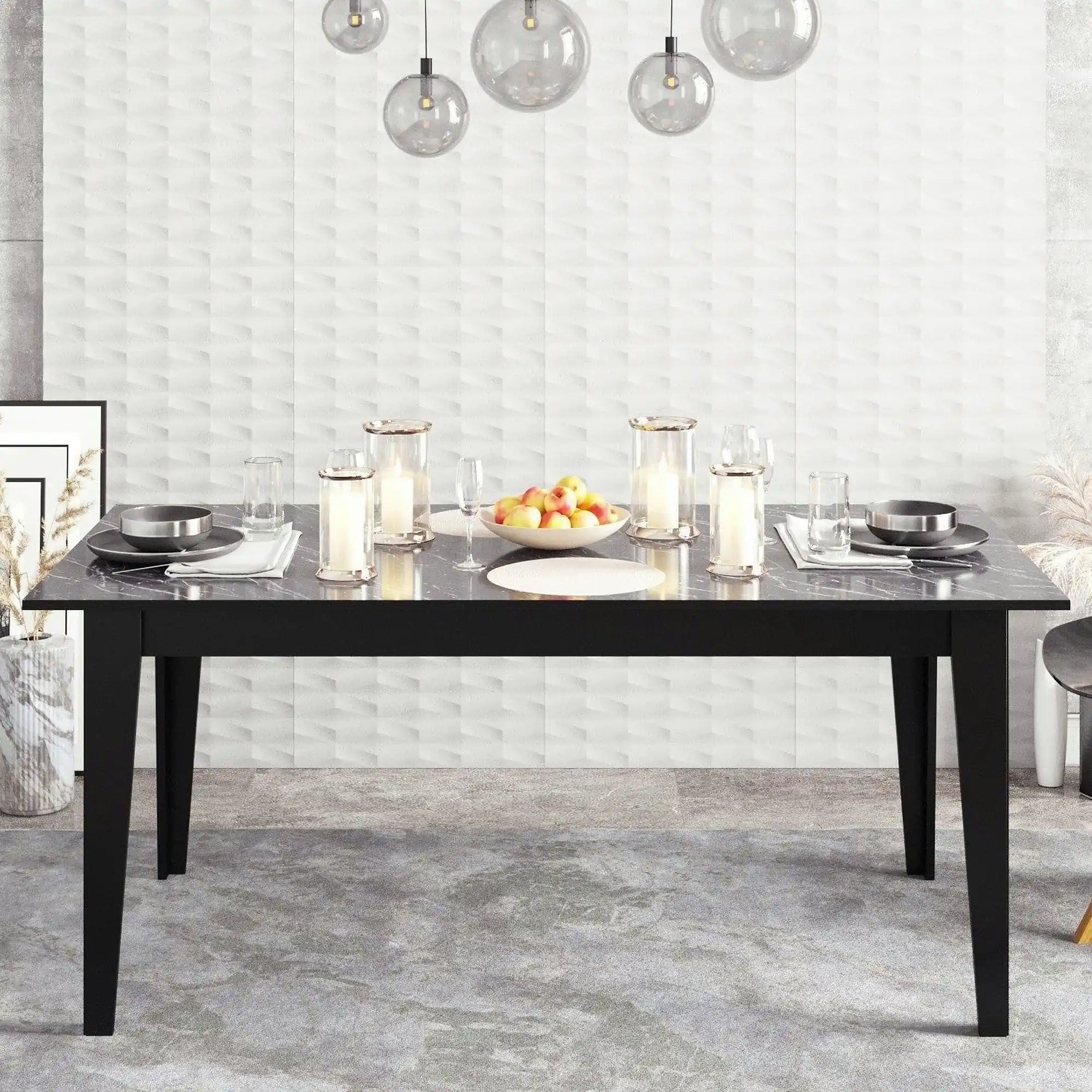 Masa POLK, negru cu efect de marmura, PAL melaminat, 180x90x77 cm