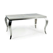 Masa PRINCE, alb cu efect de marmura/crom, ceramica/metal, 150x90x75 cm