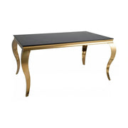 Masa PRINCE, negru/auriu, sticla/metal, 150x90x75 cm