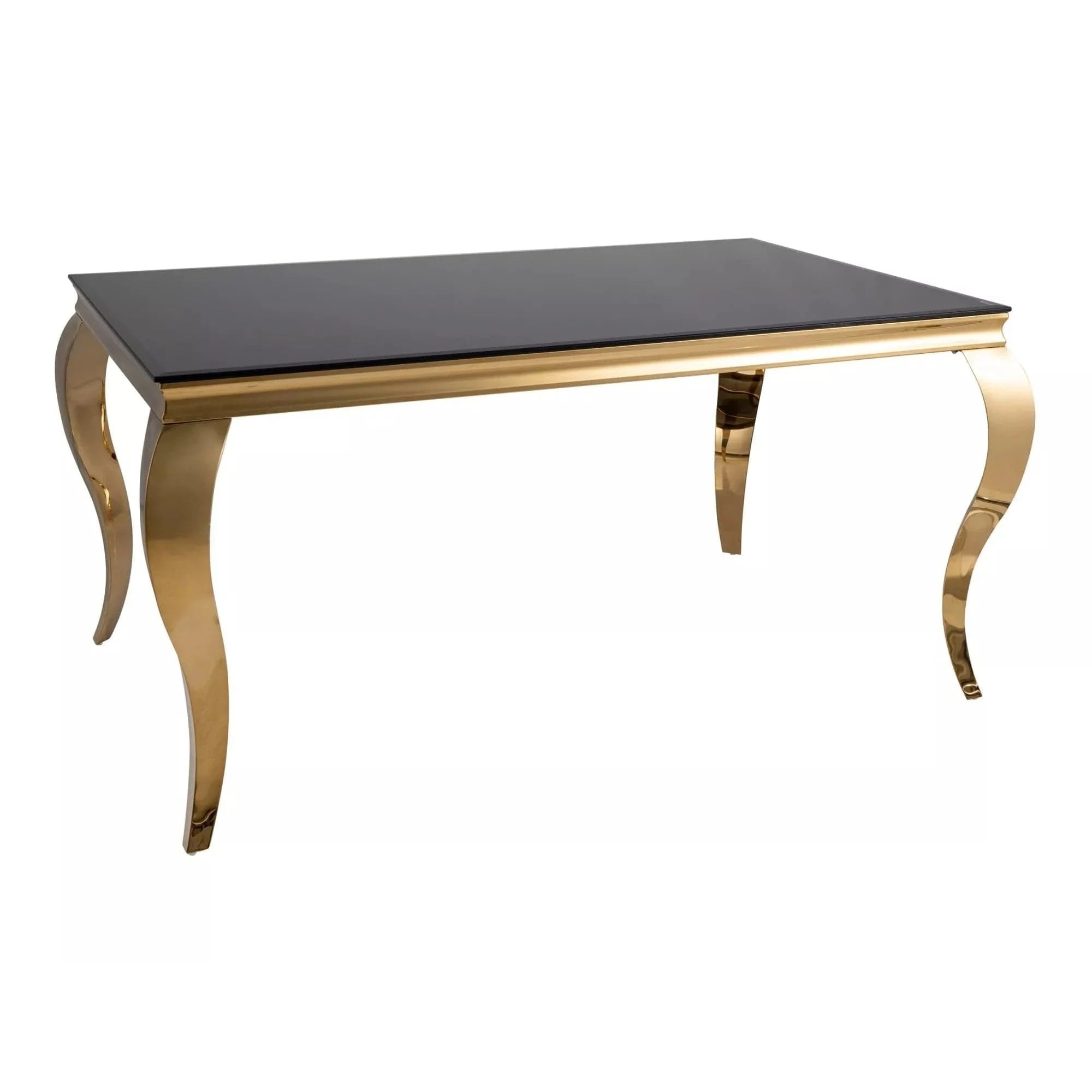 Masa PRINCE, negru/auriu, sticla/metal, 150x90x75 cm