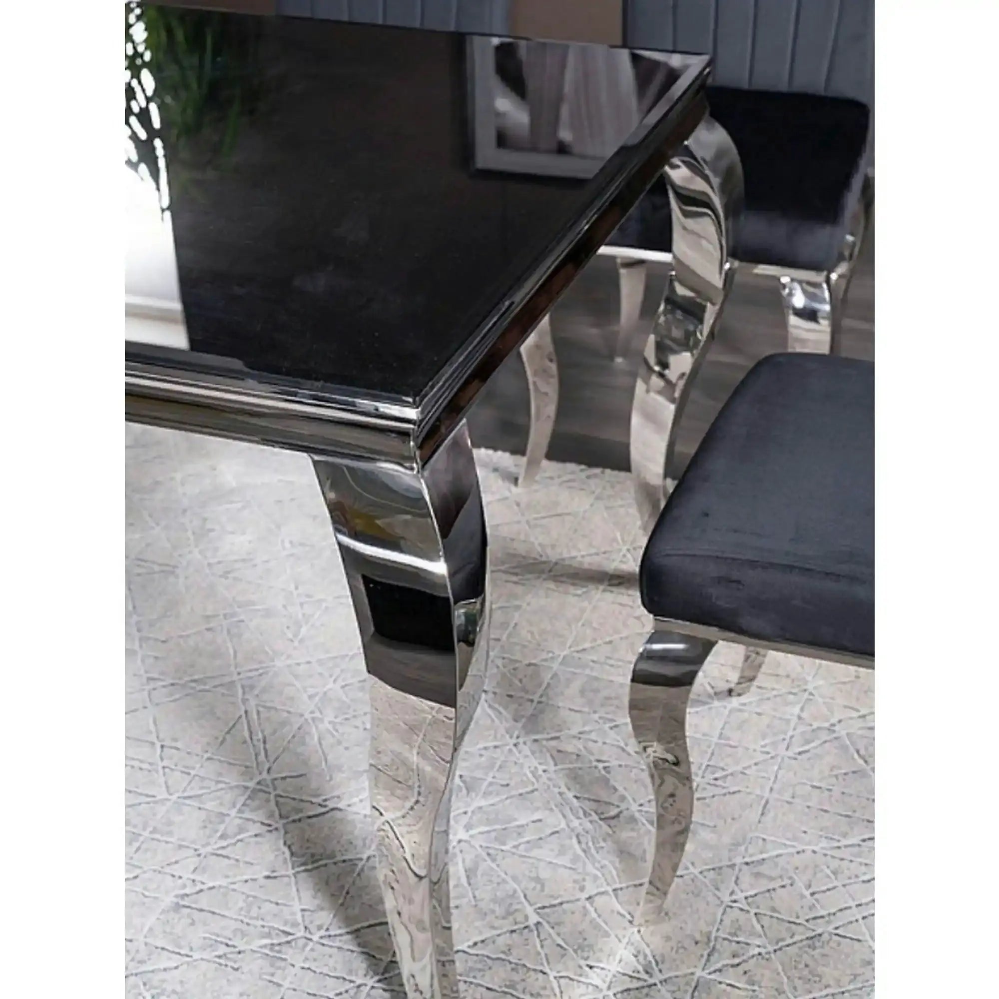 Masa PRINCE, negru/crom, sticla securizata/metal, 150x90x75 cm