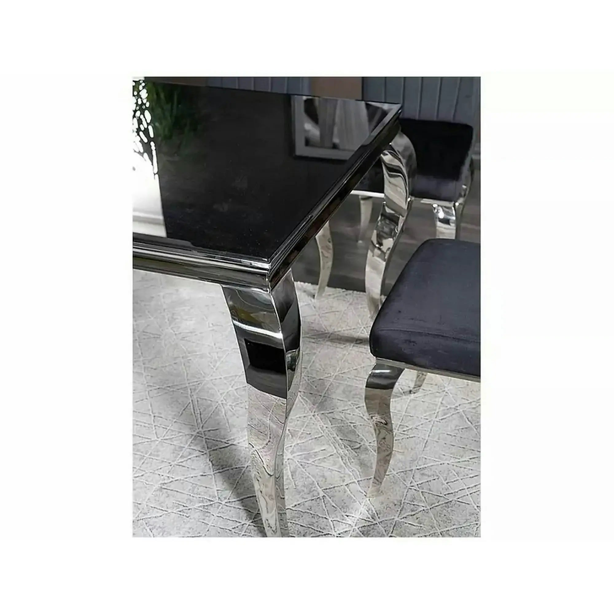 Masa PRINCE, negru/crom, sticla securizata/metal, 150x90x75 cm