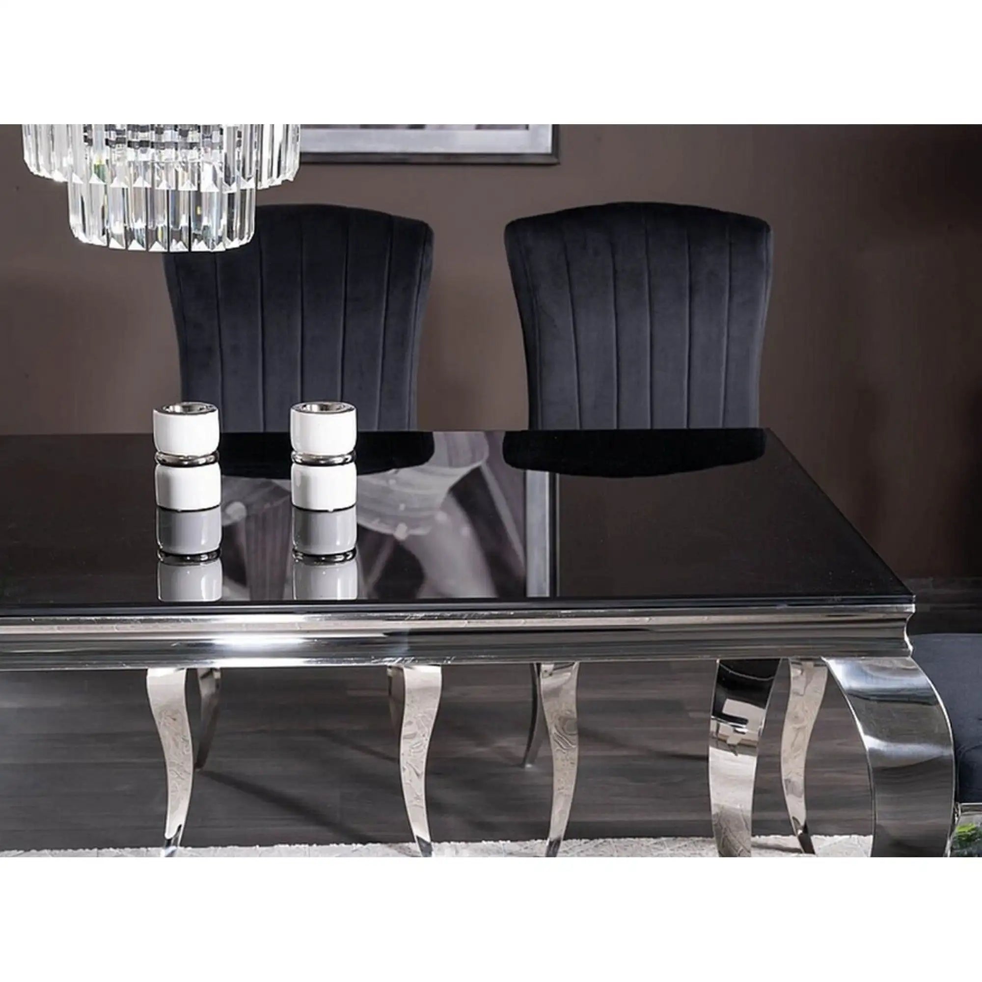 Masa PRINCE, negru/crom, sticla securizata/metal, 180x90x75 cm