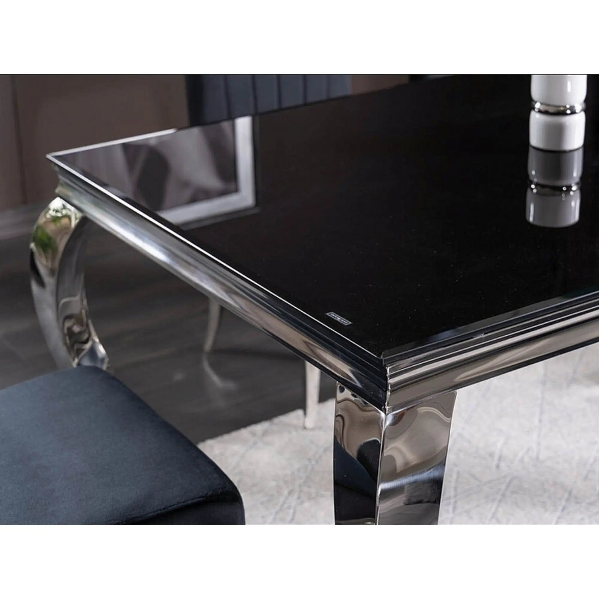 Masa PRINCE, negru/crom, sticla securizata/metal, 180x90x75 cm