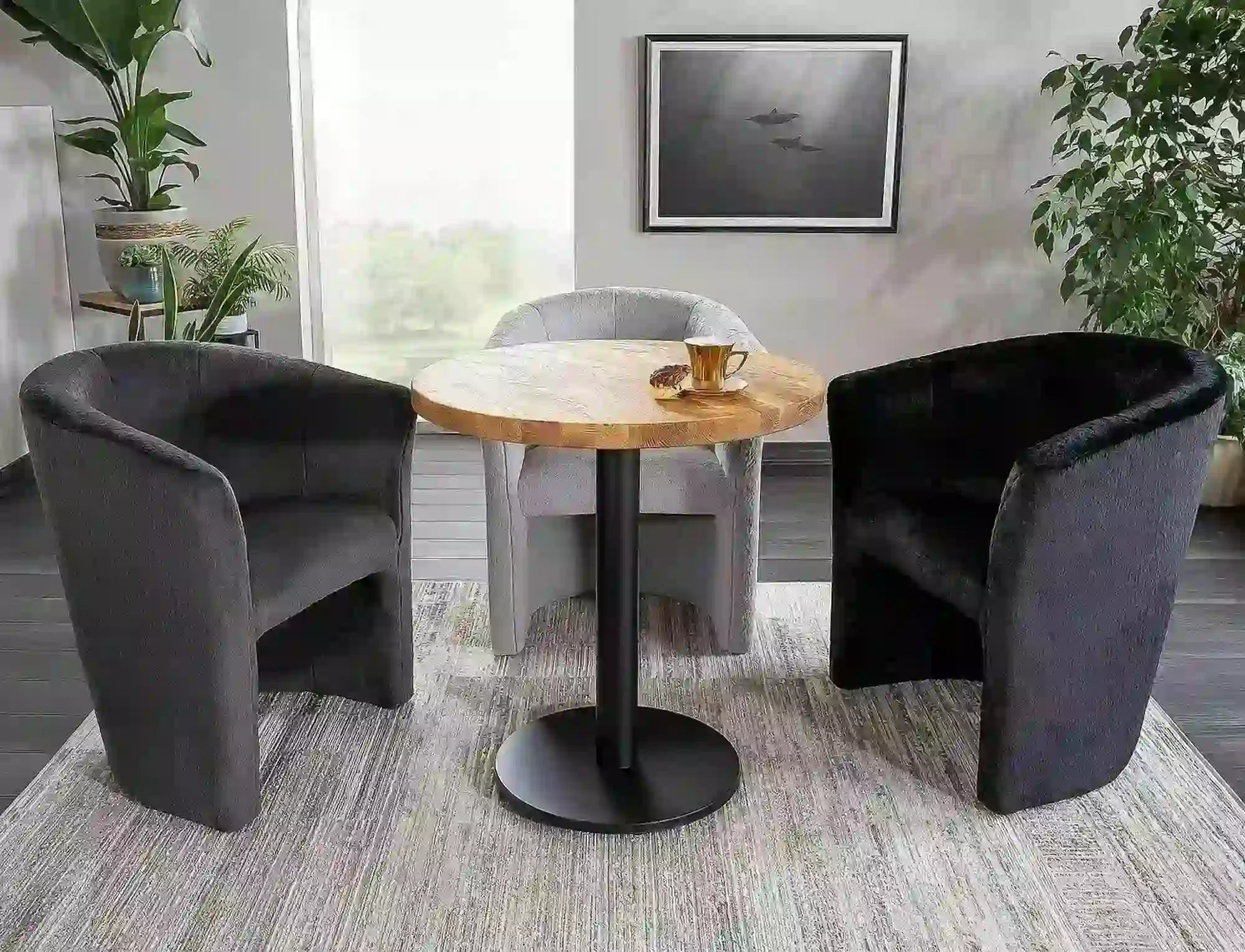 Masa PURO II, stejar/negru, lemn/metal, 80x76 cm