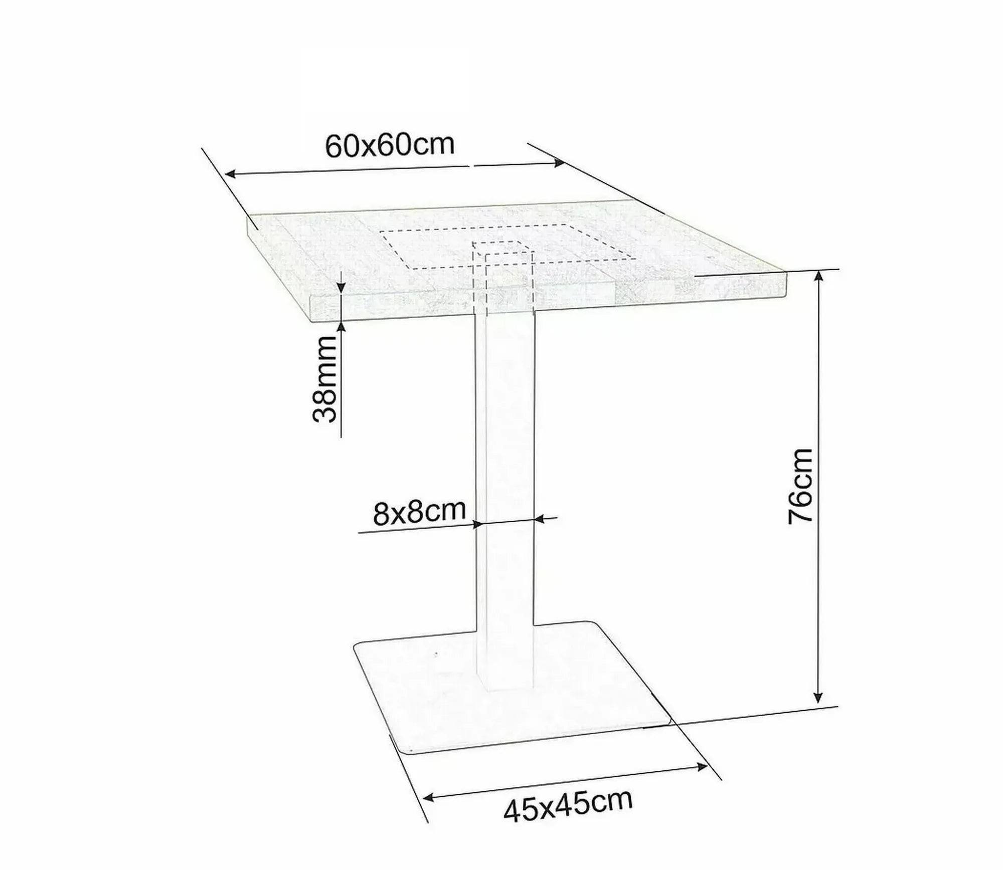 Masa PURO, stejar/negru, PAL laminat/metal, 60x60x76 cm
