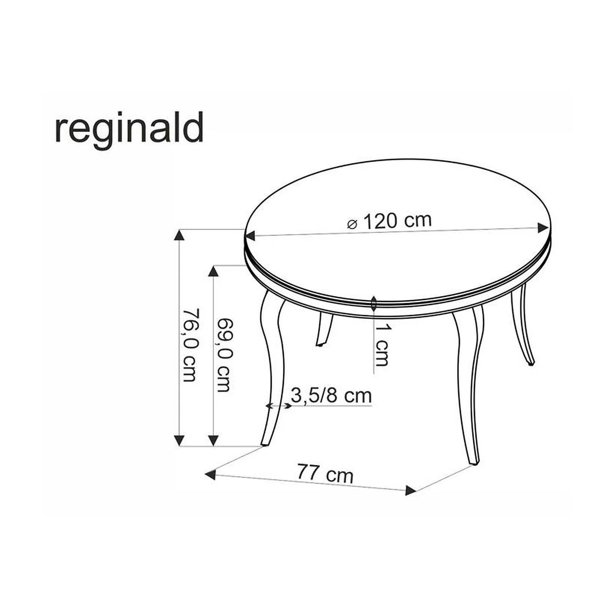 Masa REGINALD 2, negru/auriu, sticla/metal, 120x120x76 cm