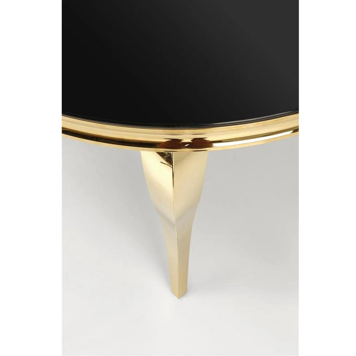 Masa REGINALD 2, negru/auriu, sticla/metal, 120x120x76 cm