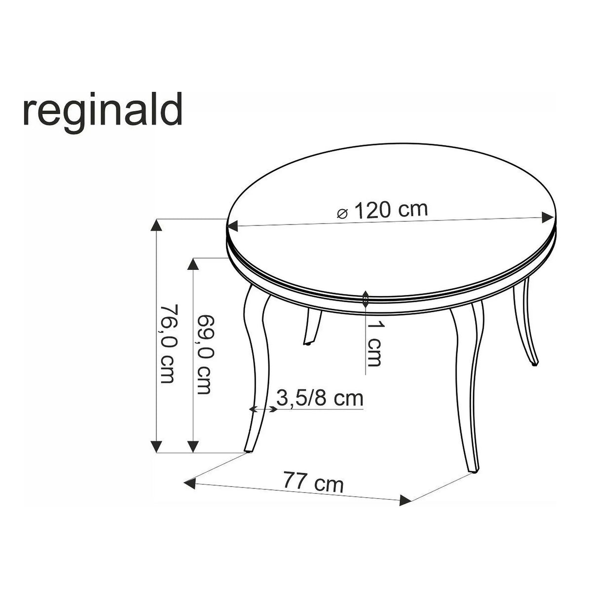 Masa REGINALD, alb/argintiu, ceramica/metal, 120x120x76 cm