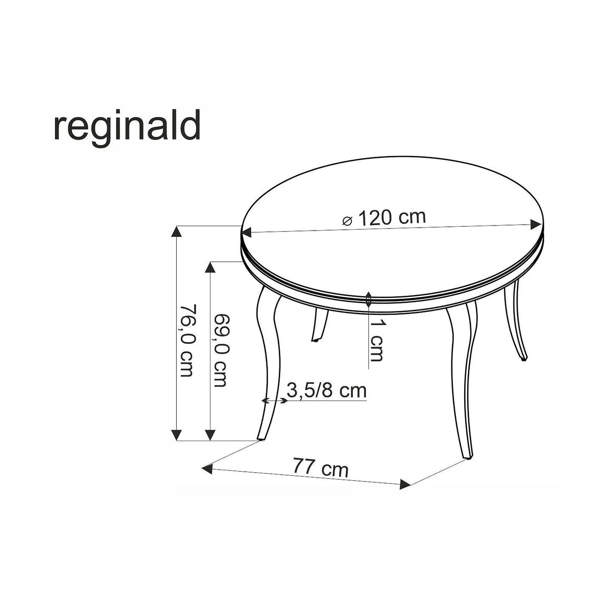 Masa REGINALD, alb/argintiu, ceramica/metal, 120x120x76 cm