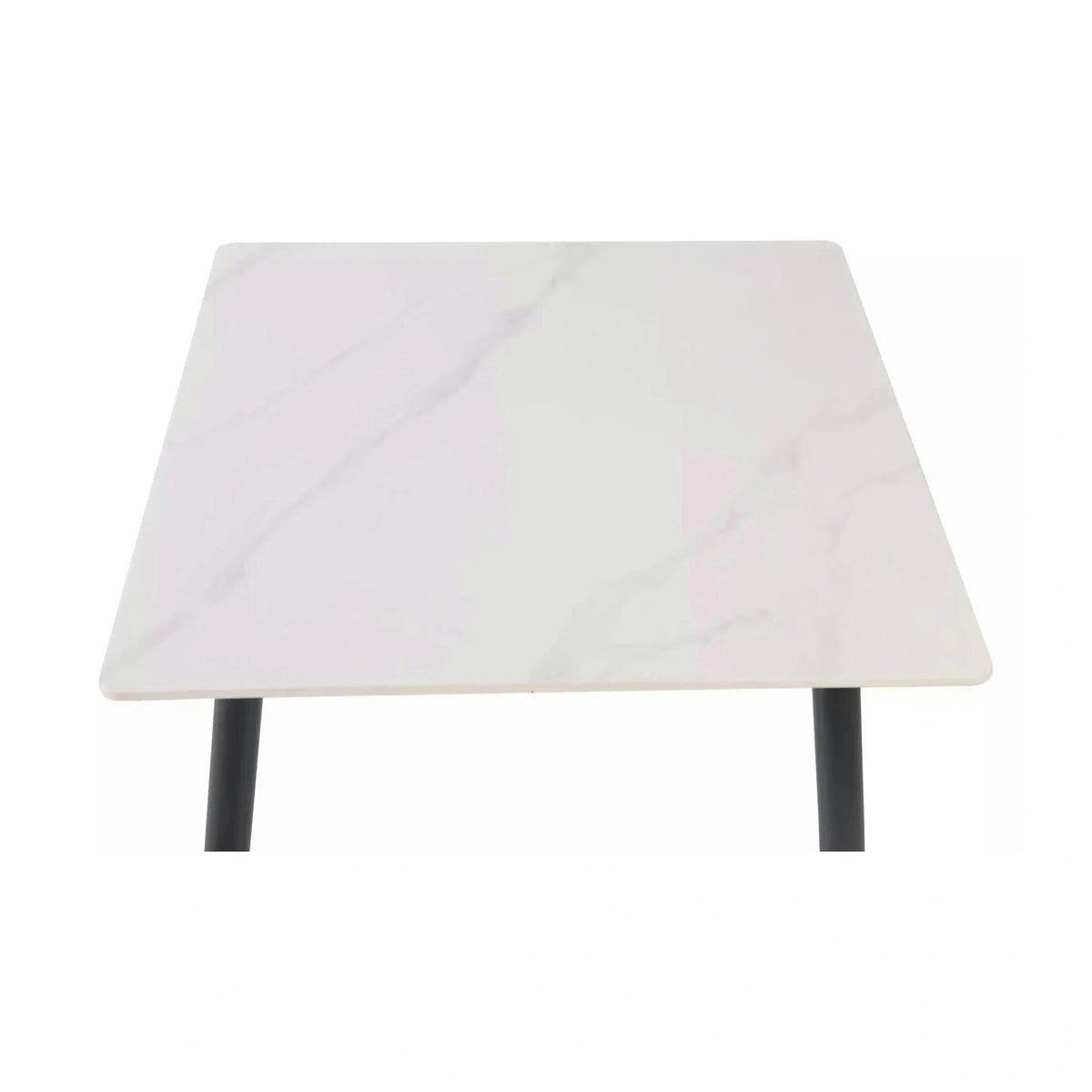 Masa RION, alb cu efect de marmura/negru, ceramica/metal, 80x80x76 cm