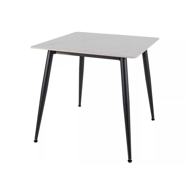 Masa RION, alb cu efect de marmura/negru, ceramica/metal, 80x80x76 cm